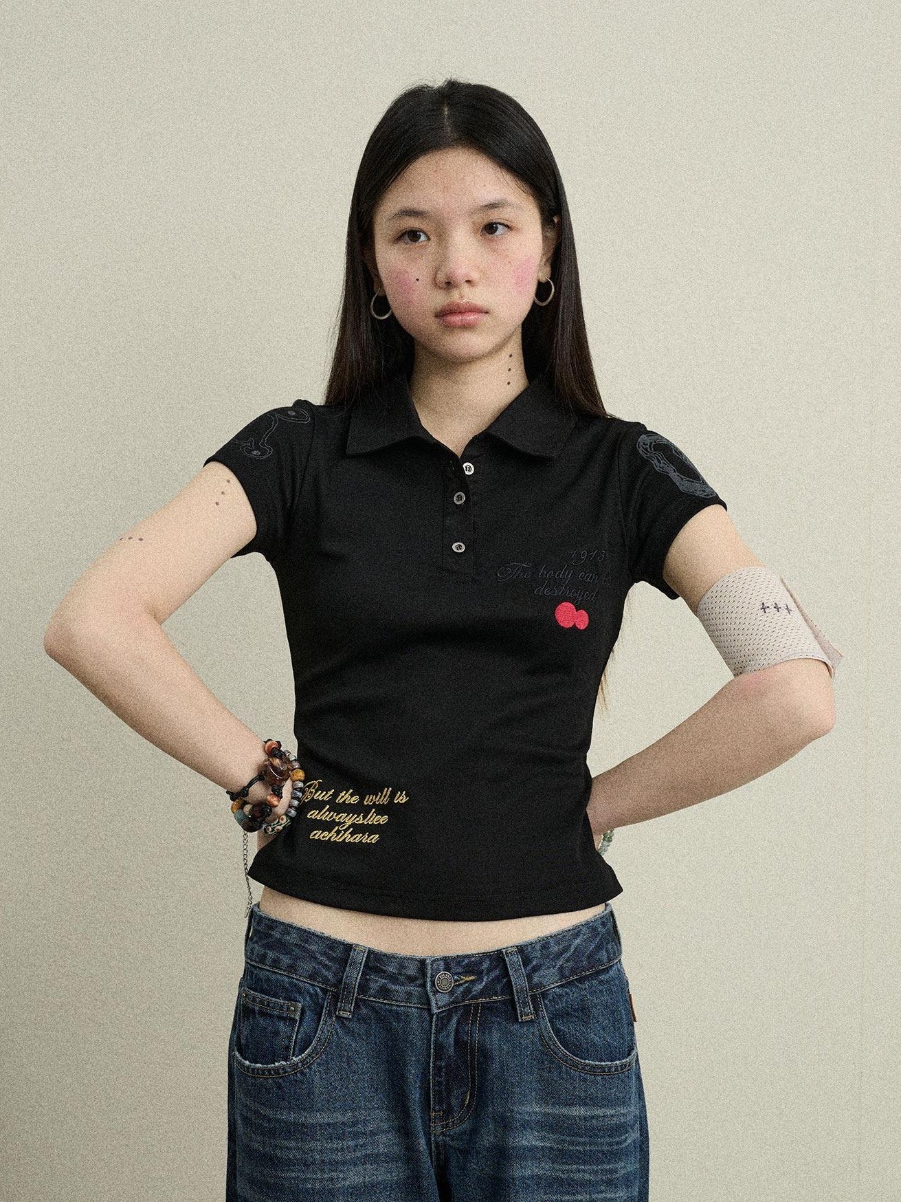 Achihara Polo Embroidered Henley Slim Women'S Cotton Blend Short Sleeve T-Shirts