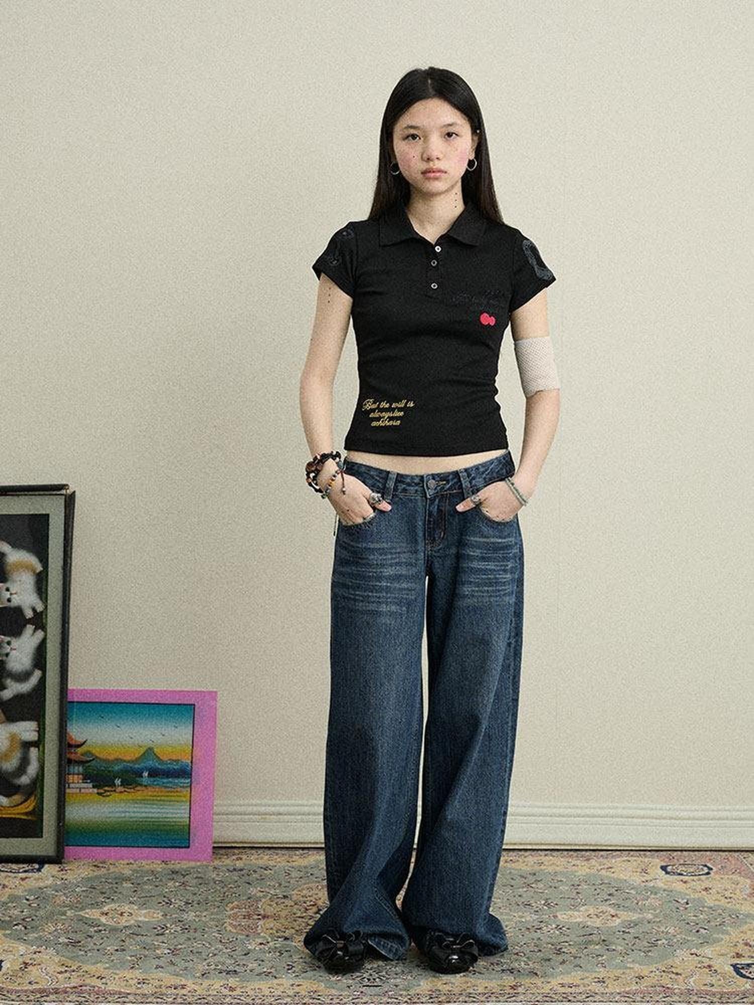 Achihara Polo Embroidered Henley Slim Women'S Cotton Blend Short Sleeve T-Shirts
