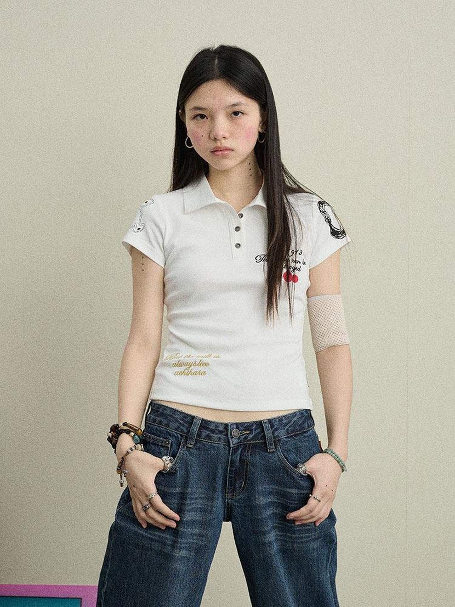 Achihara Polo Embroidered Henley Slim Women'S Cotton Blend Short Sleeve T-Shirts