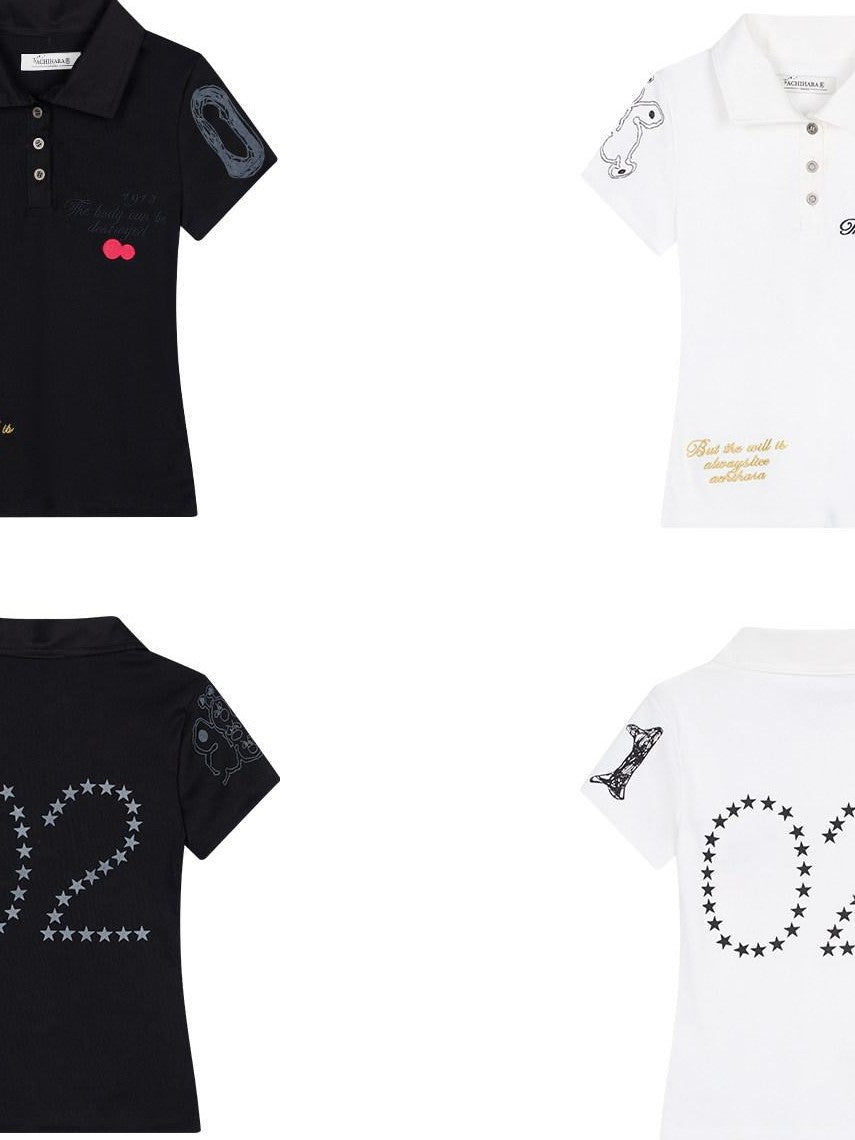 Achihara Polo Embroidered Henley Slim Women'S Cotton Blend Short Sleeve T-Shirts