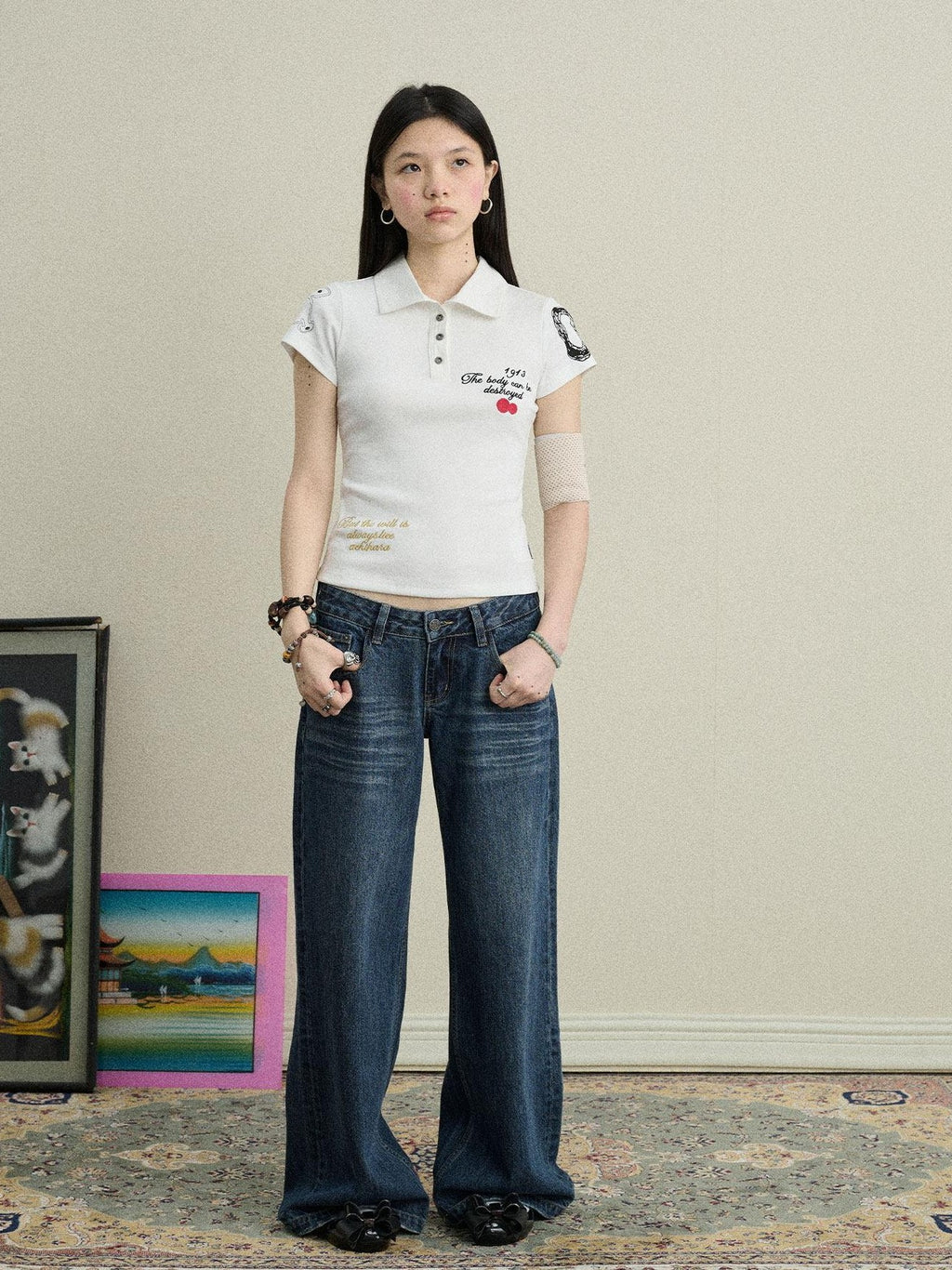 Achihara Polo Embroidered Henley Slim Women'S Cotton Blend Short Sleeve T-Shirts