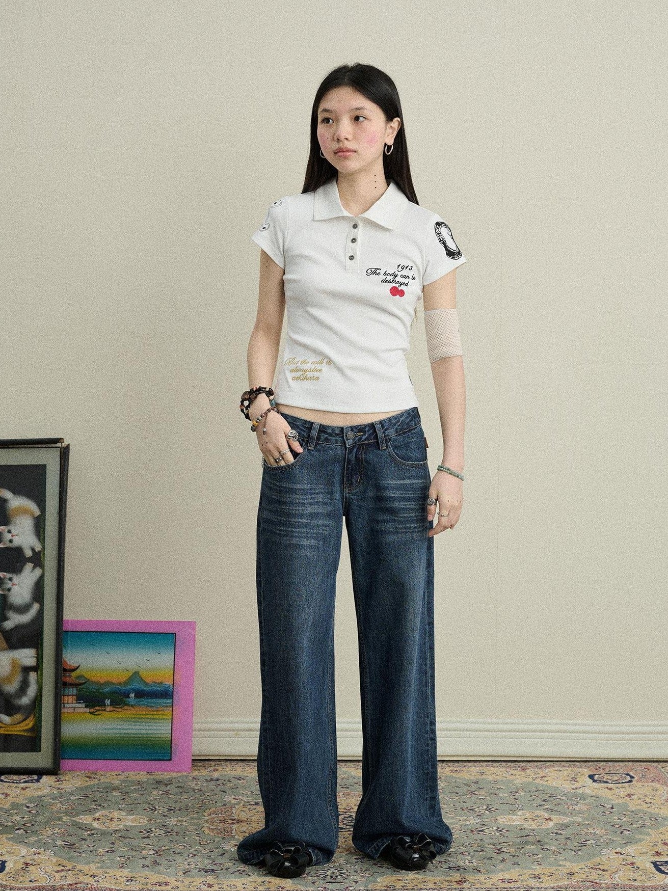 Achihara Polo Embroidered Henley Slim Women'S Cotton Blend Short Sleeve T-Shirts