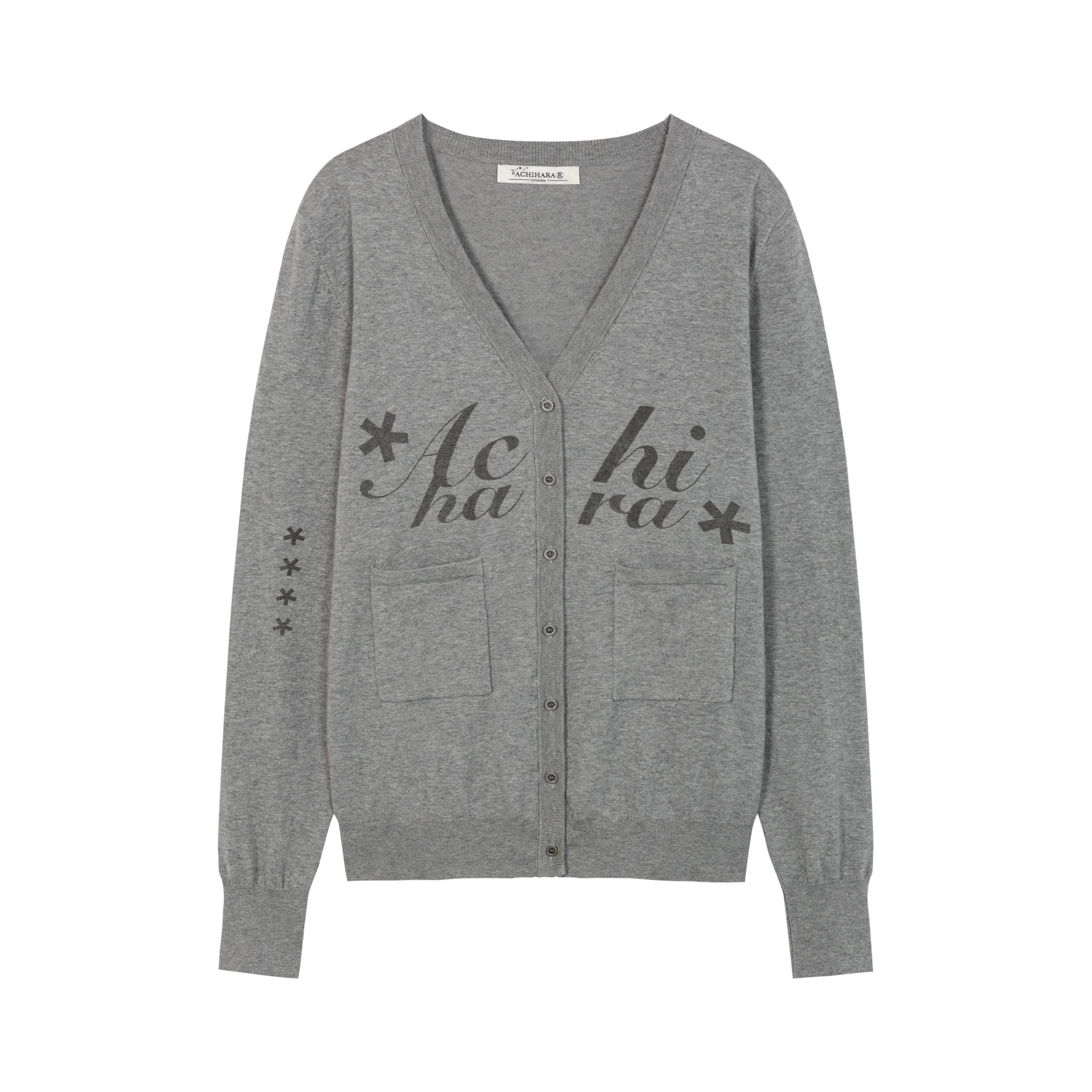 Achihara_Printed_V-neck_Loose_Button_Front_Plain_Knit_Women'S_Cotton_Blend_Cardigans_MISSTT