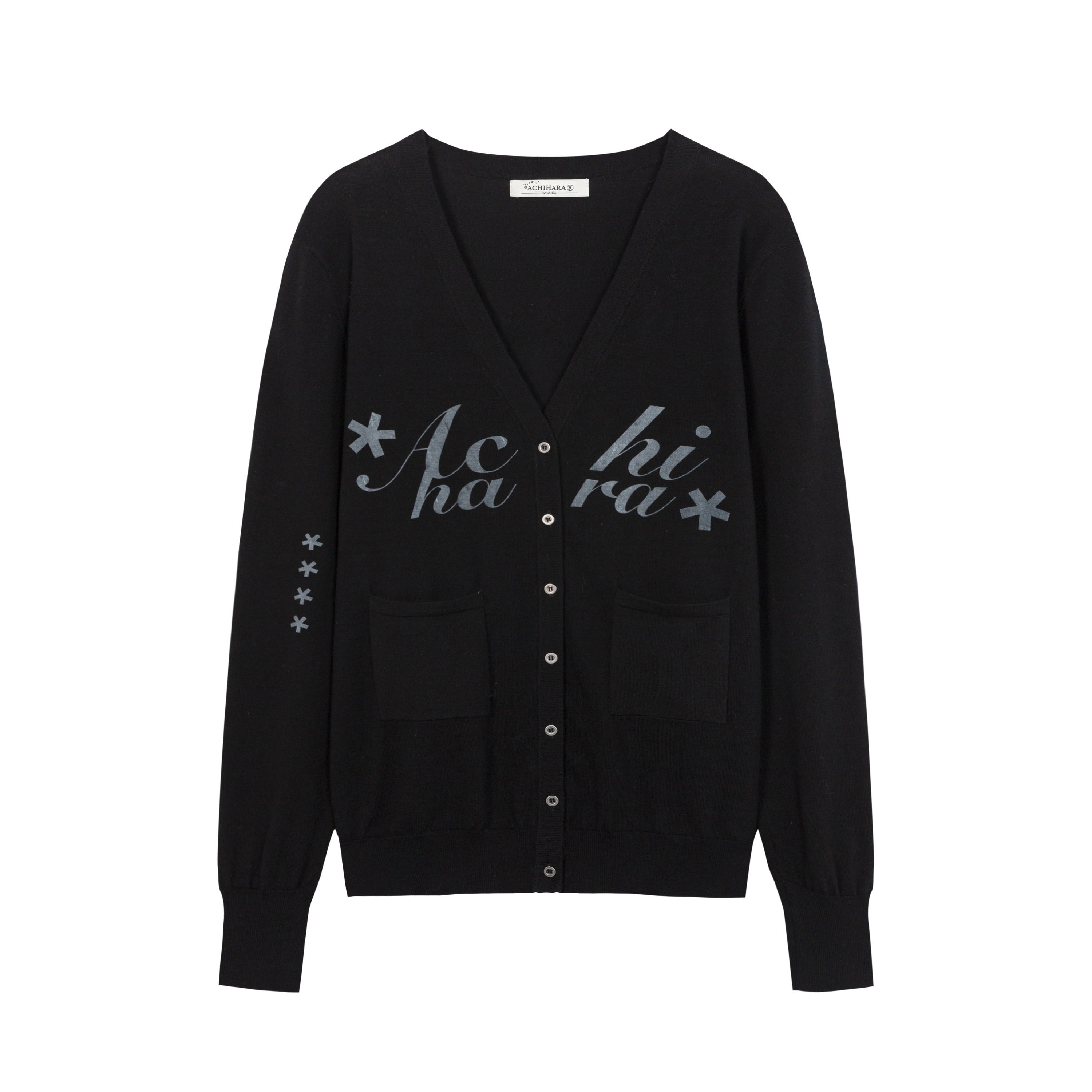 Achihara_Printed_V-neck_Loose_Button_Front_Plain_Knit_Women'S_Cotton_Blend_Cardigans_MISSTT