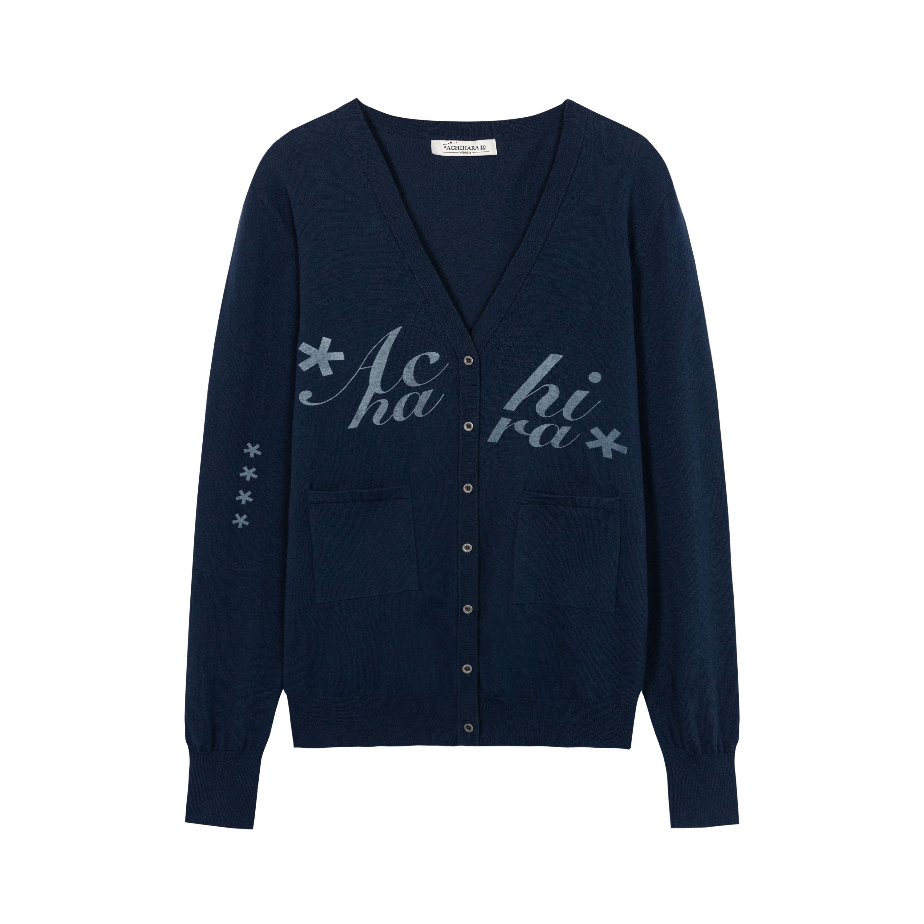 Achihara_Printed_V-neck_Loose_Button_Front_Plain_Knit_Women'S_Cotton_Blend_Cardigans_MISSTT