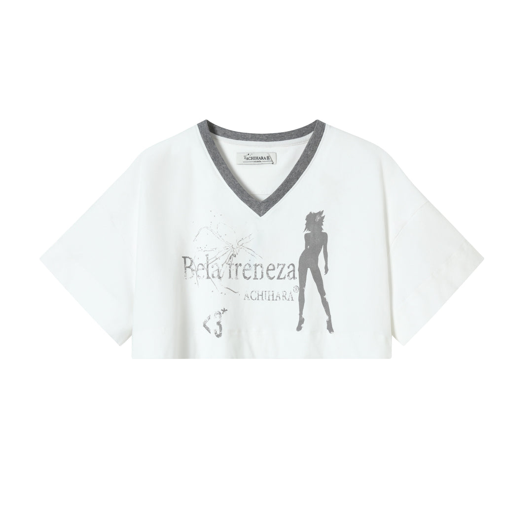 Achihara_Puff_Shoulder_V-neck_Cropped_Loose_Women'S_Cotton_Blend_Short_Sleeve_T-Shirts_MISSTT