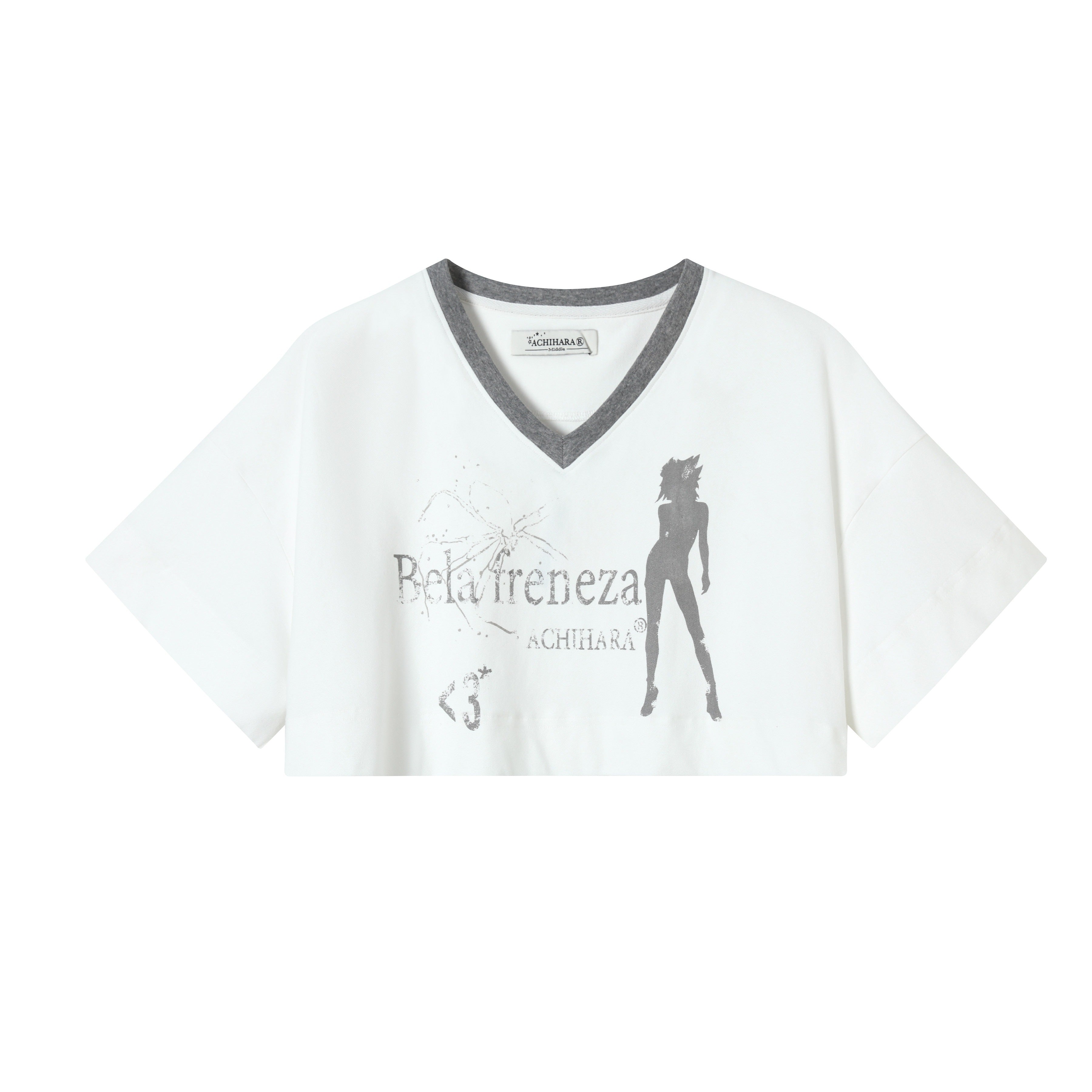 Achihara_Puff_Shoulder_V-neck_Cropped_Loose_Women'S_Cotton_Blend_Short_Sleeve_T-Shirts_MISSTT