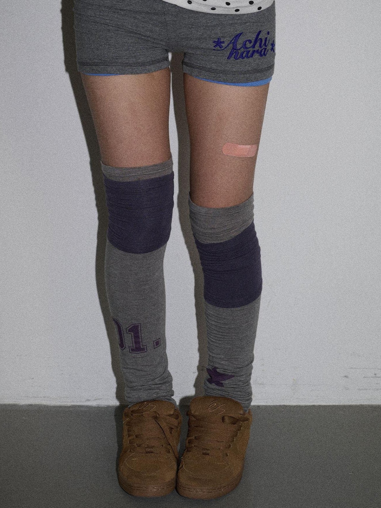 Achihara Purple Grey Star Print Colorblock Women'S Fleece Pile Socks