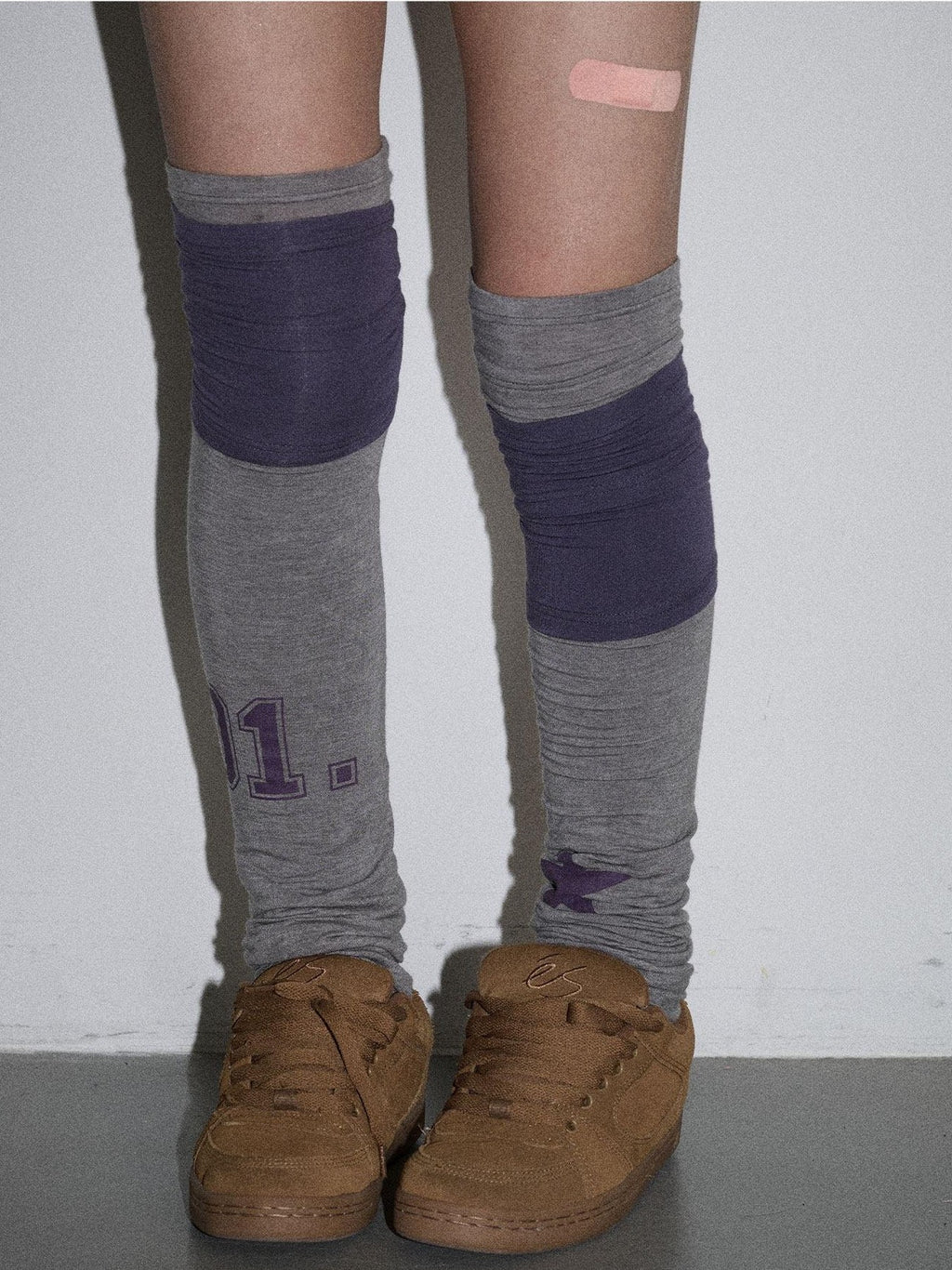 Achihara Purple Grey Star Print Colorblock Women'S Fleece Pile Socks