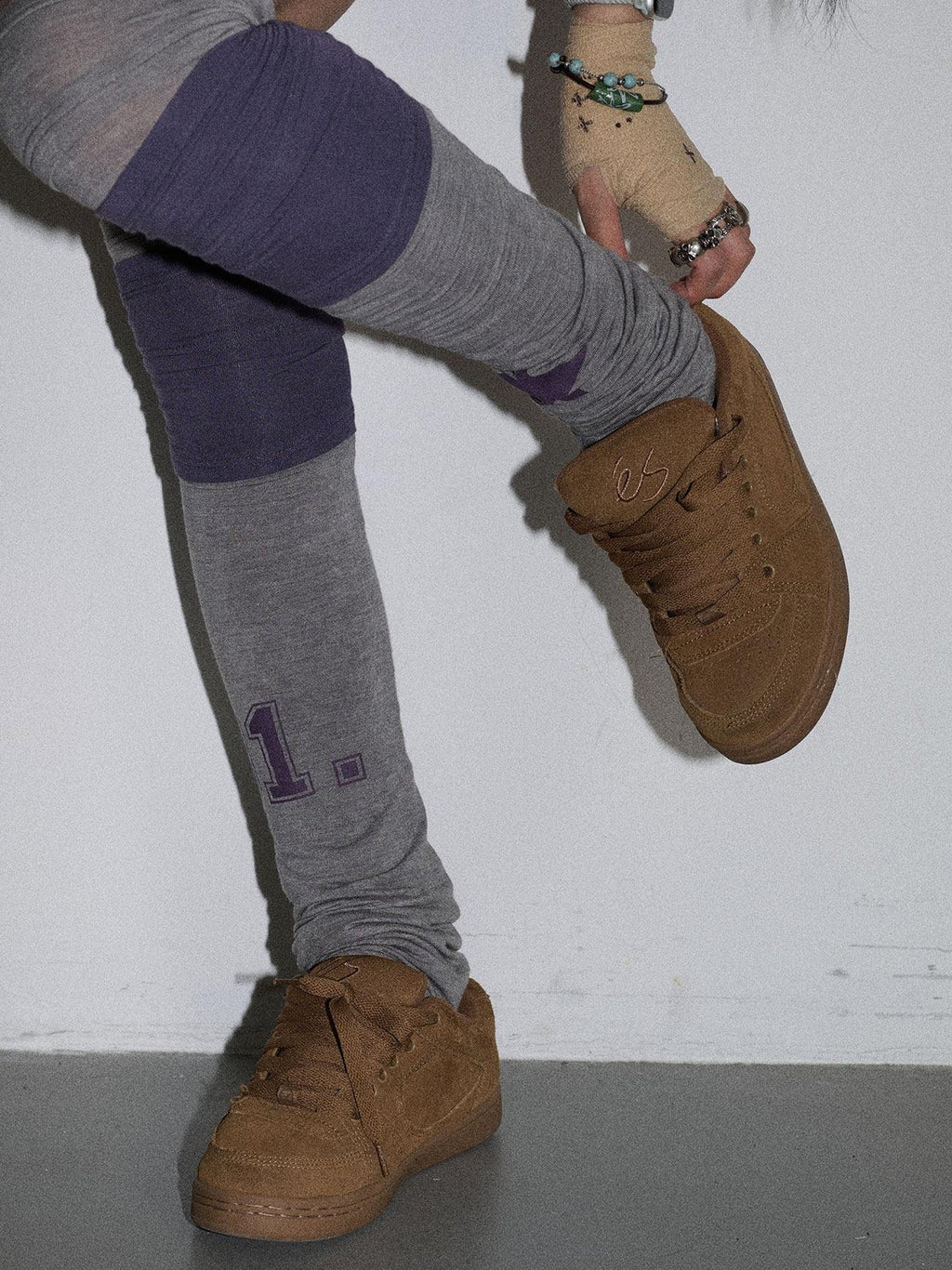 Achihara Purple Grey Star Print Colorblock Women'S Fleece Pile Socks