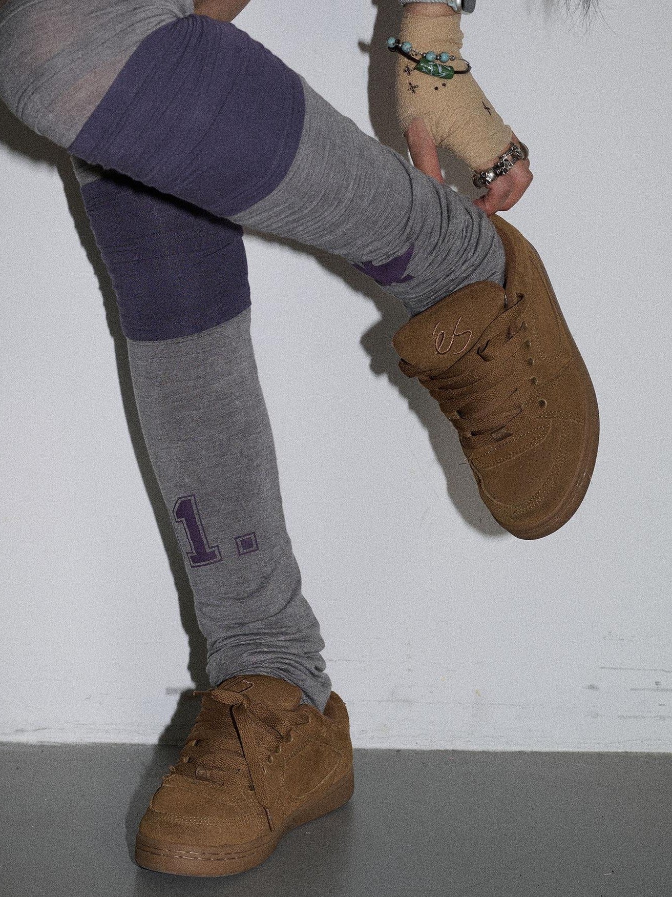 Achihara Purple Grey Star Print Colorblock Women'S Fleece Pile Socks