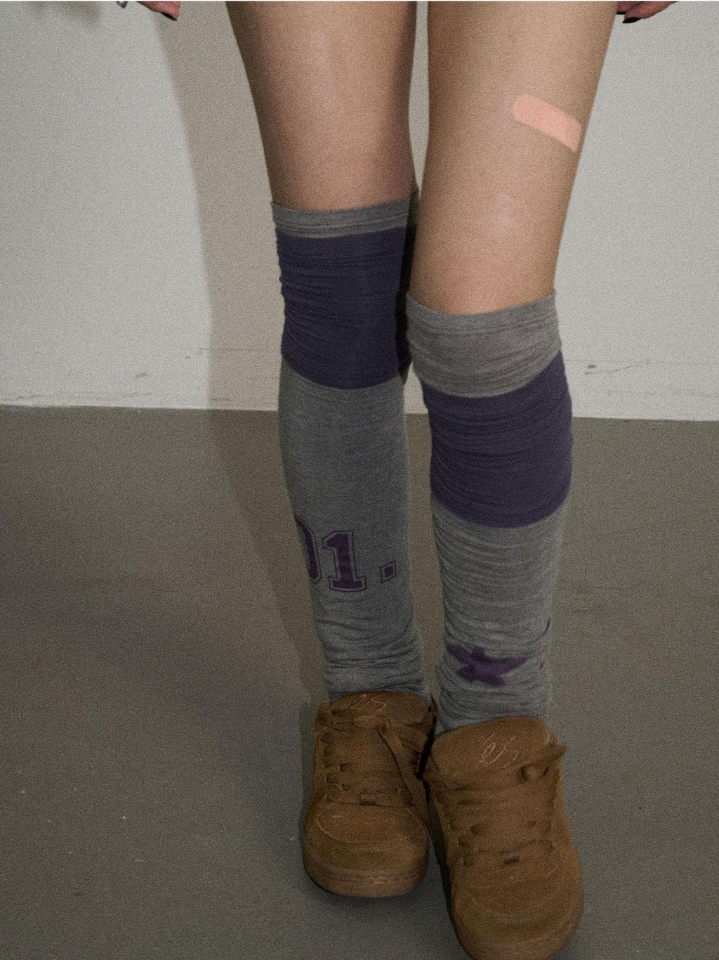 Achihara Purple Grey Star Print Colorblock Women'S Fleece Pile Socks