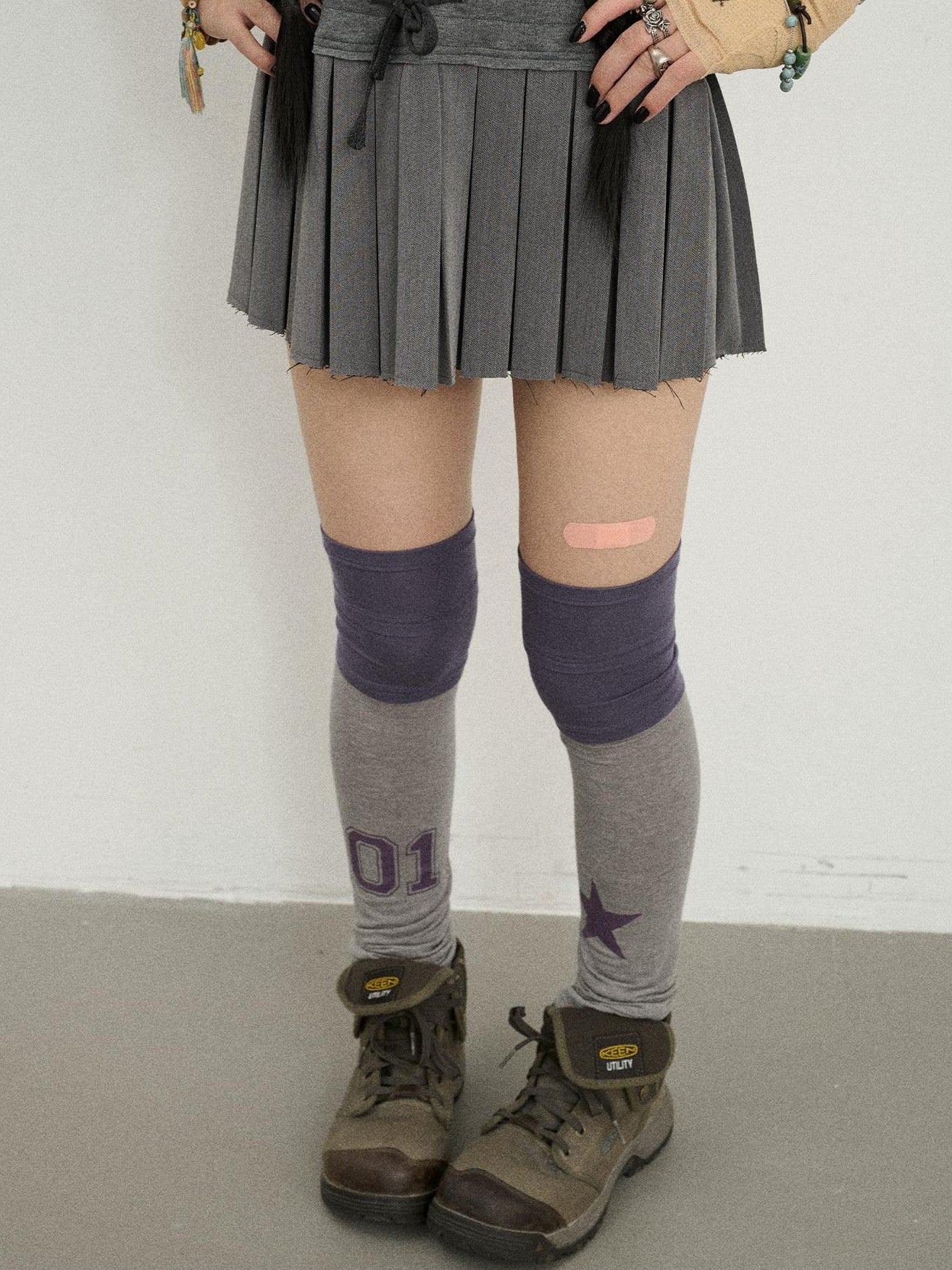 Achihara Purple Grey Star Print Colorblock Women'S Fleece Pile Socks