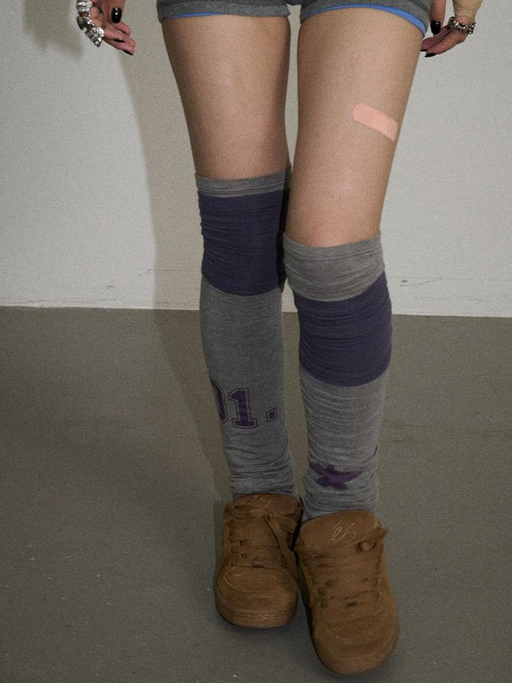 Achihara Purple Grey Star Print Colorblock Women'S Fleece Pile Socks