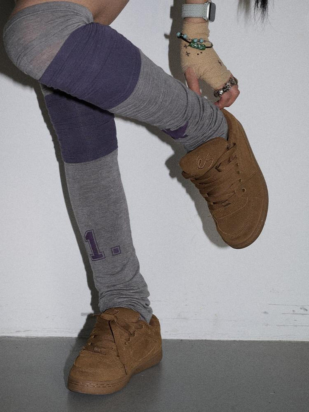 Achihara Purple Grey Star Print Colorblock Women'S Fleece Pile Socks