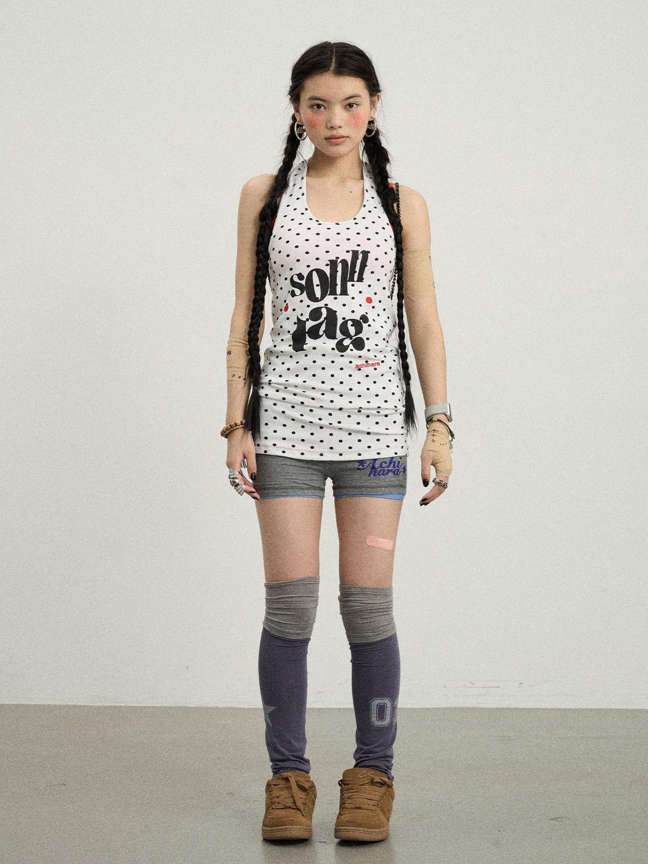 Achihara Purple Grey Star Print Colorblock Women'S Fleece Pile Socks