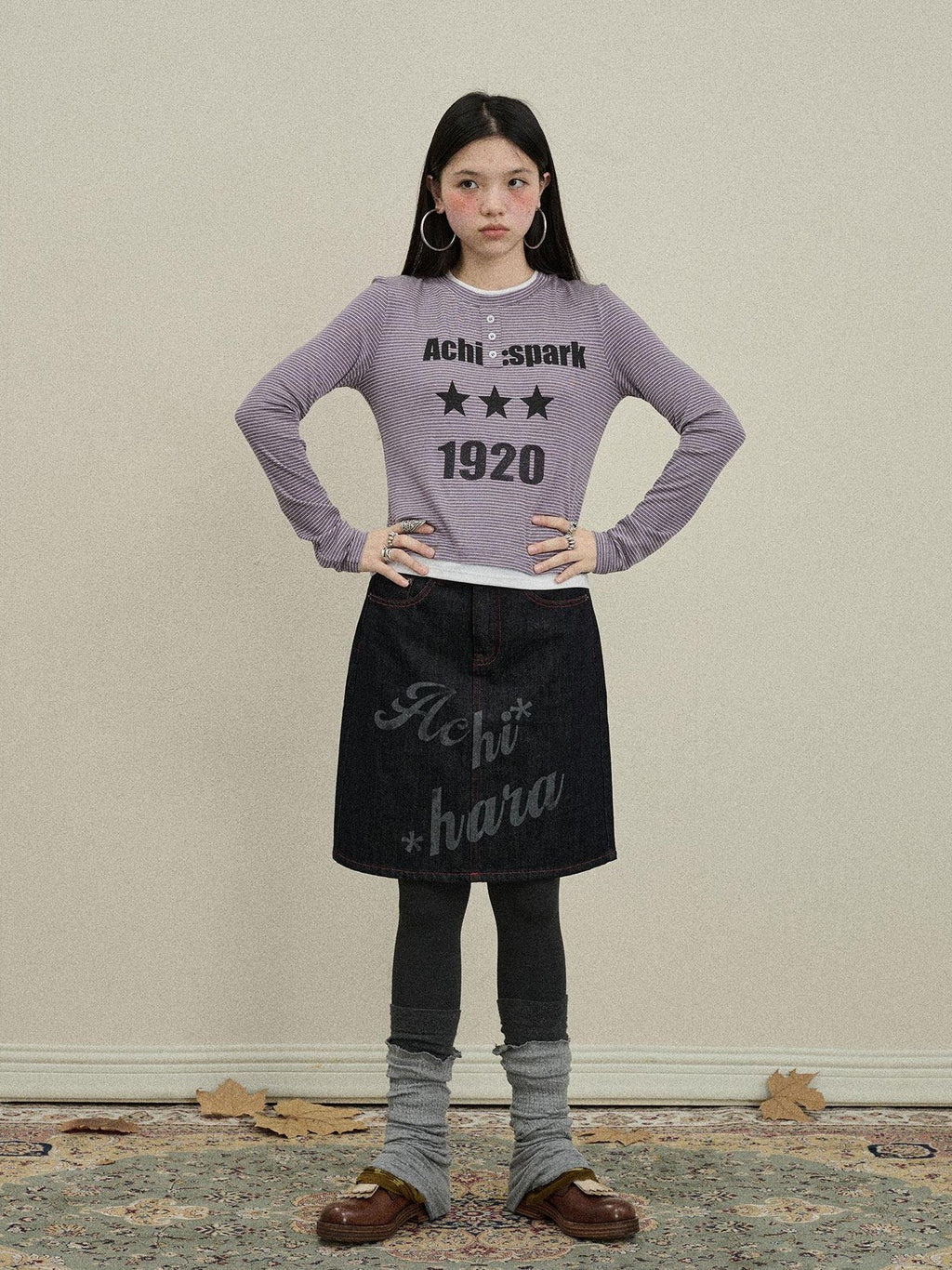 Achihara Purple Striped Bell Sleeve Women'S Tencel Cotton Long Sleeve T-Shirts