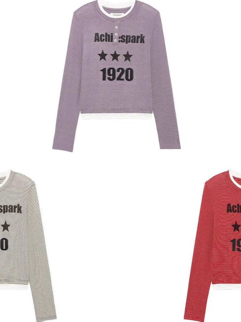 Achihara Purple Striped Bell Sleeve Women'S Tencel Cotton Long Sleeve T-Shirts