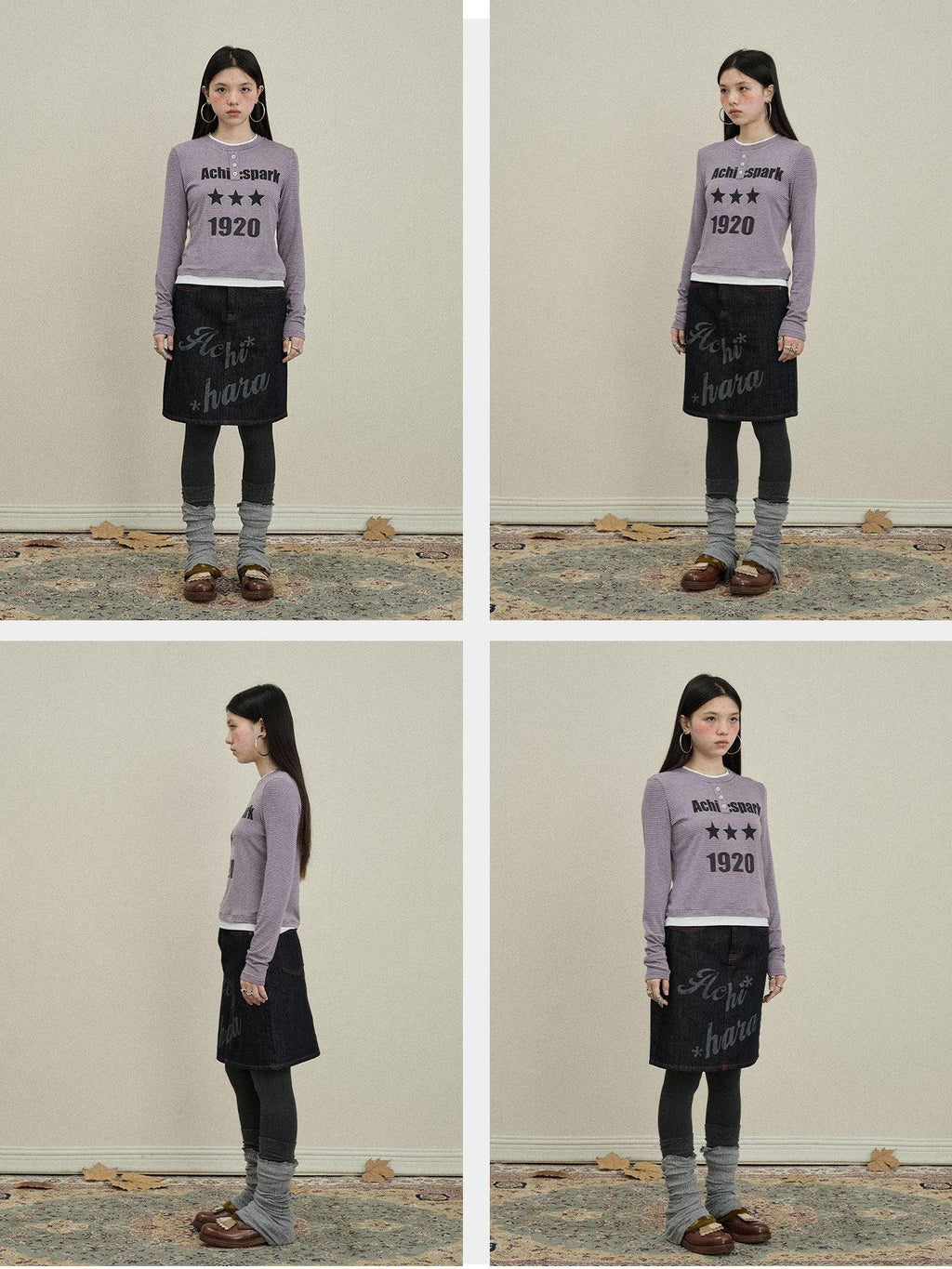 Achihara Purple Striped Bell Sleeve Women'S Tencel Cotton Long Sleeve T-Shirts