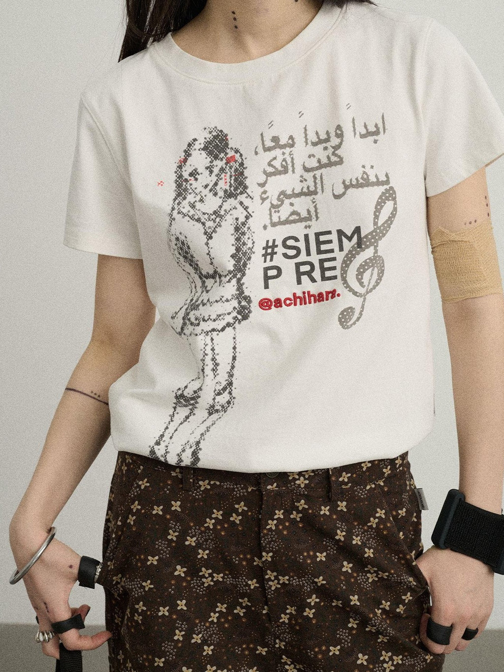 Achihara Radio Comic Printed Loose Crewneck Women'S Cotton Short Sleeve T-Shirts