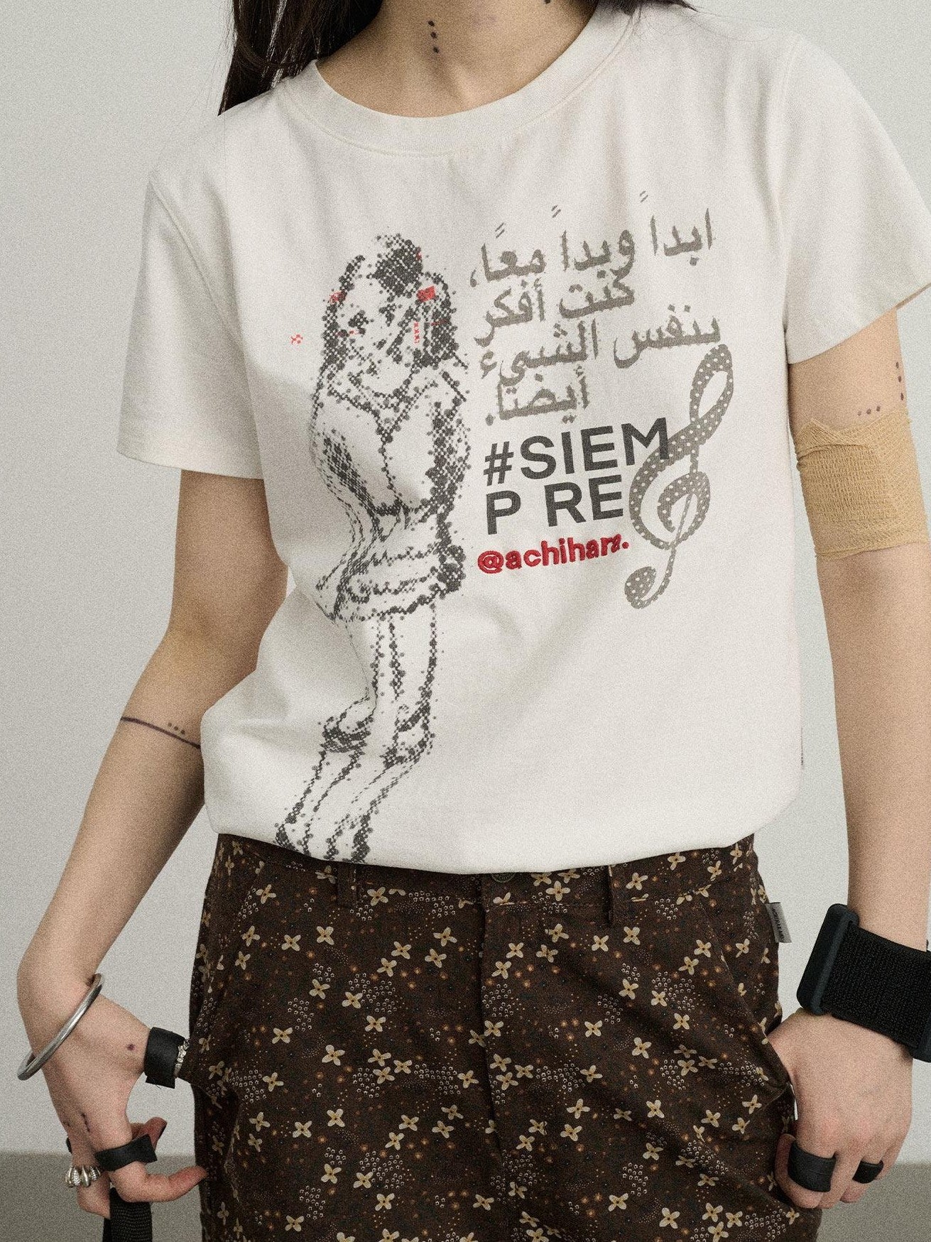 Achihara Radio Comic Printed Loose Crewneck Women'S Cotton Short Sleeve T-Shirts