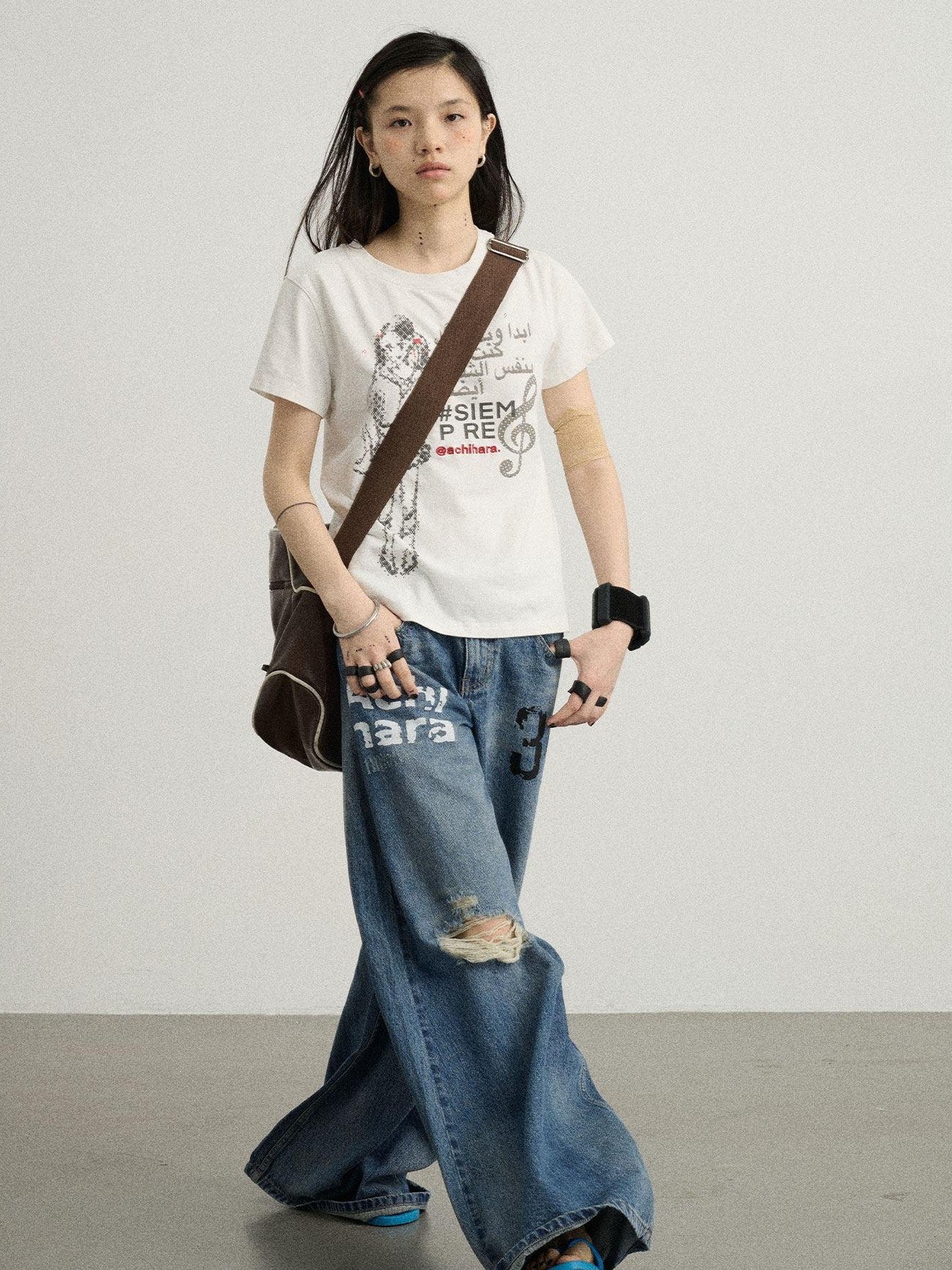 Achihara Radio Comic Printed Loose Crewneck Women'S Cotton Short Sleeve T-Shirts