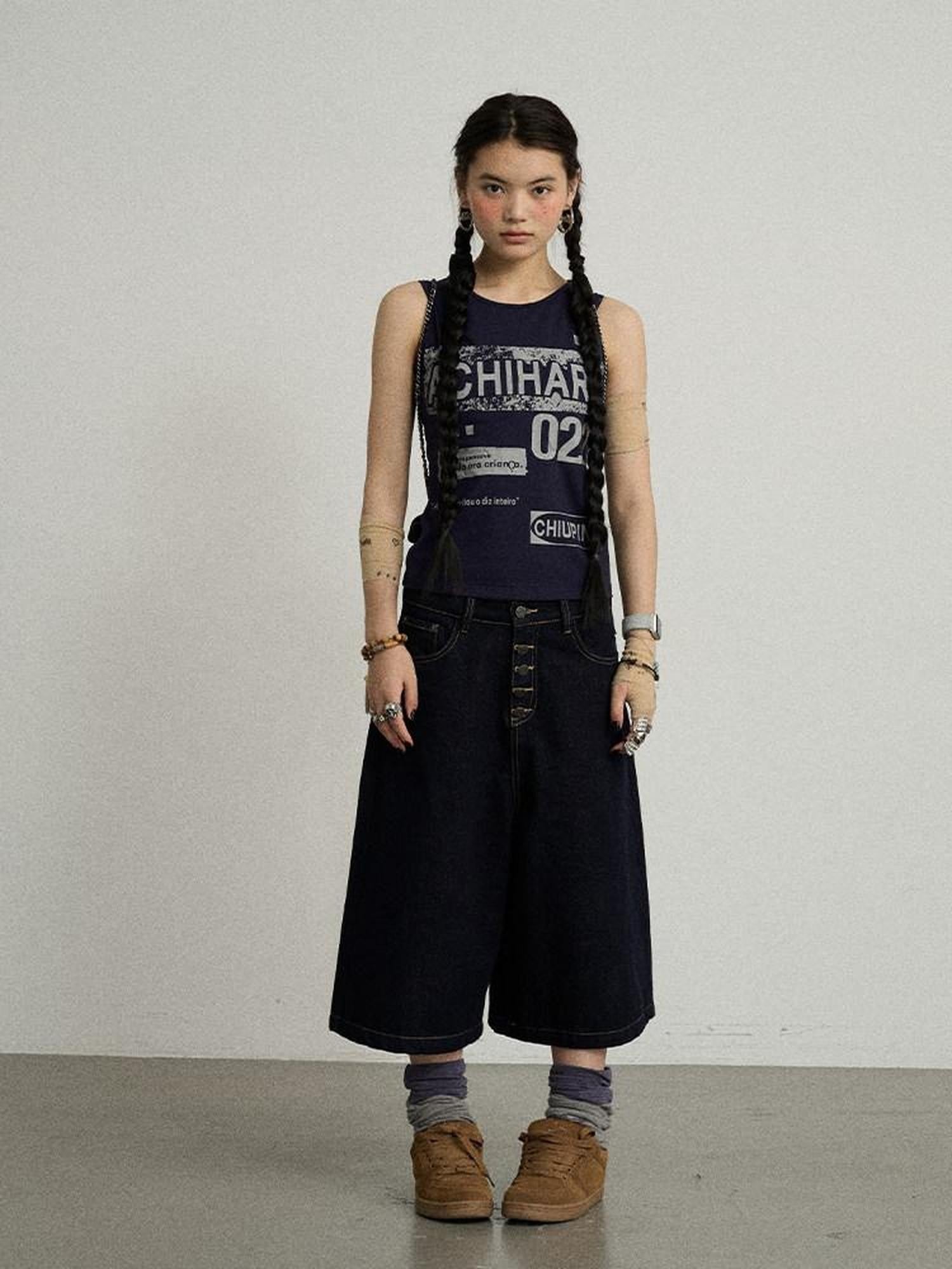 Achihara Retro Pixel Letter Print Cropped Racerback Women'S Cotton Blend Tank Tops