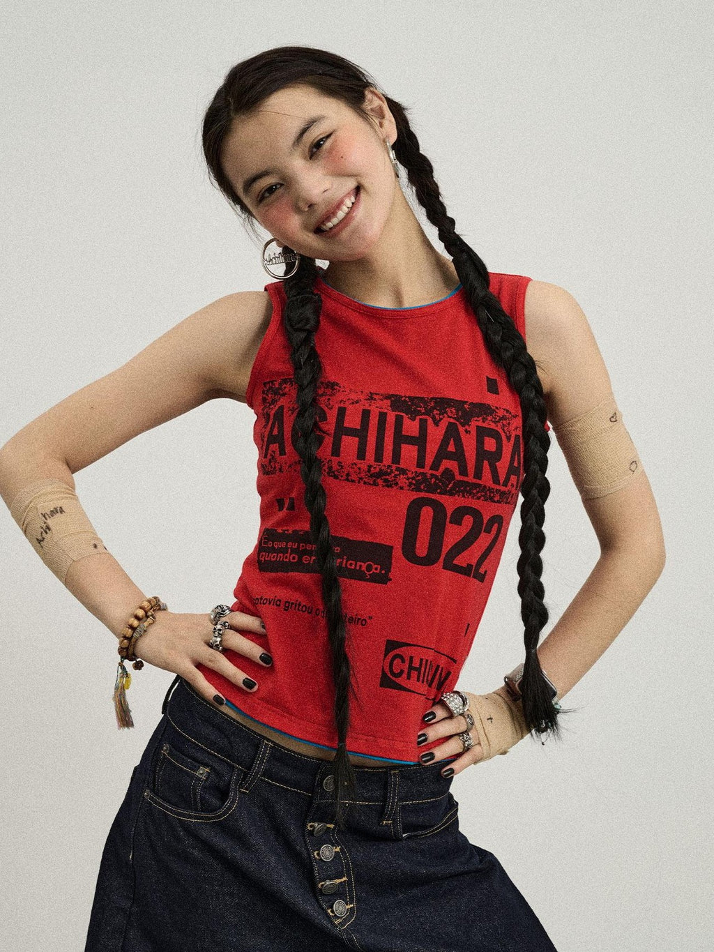 Achihara Retro Pixel Letter Print Cropped Racerback Women'S Cotton Blend Tank Tops