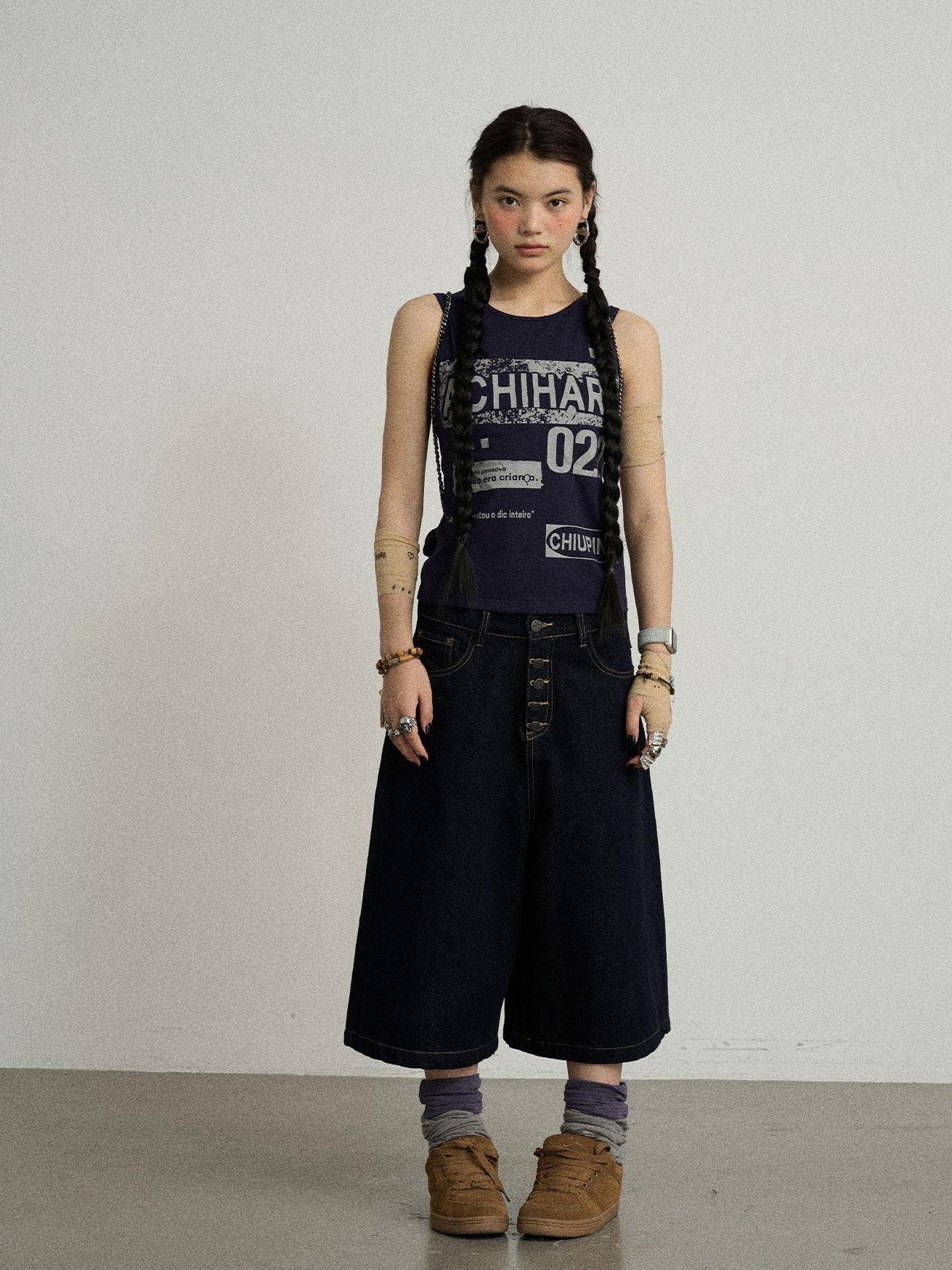 Achihara Retro Pixel Letter Print Cropped Racerback Women'S Cotton Blend Tank Tops