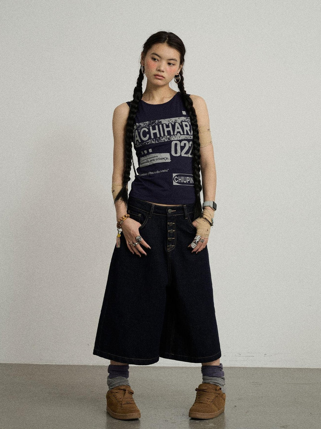 Achihara Retro Pixel Letter Print Cropped Racerback Women'S Cotton Blend Tank Tops
