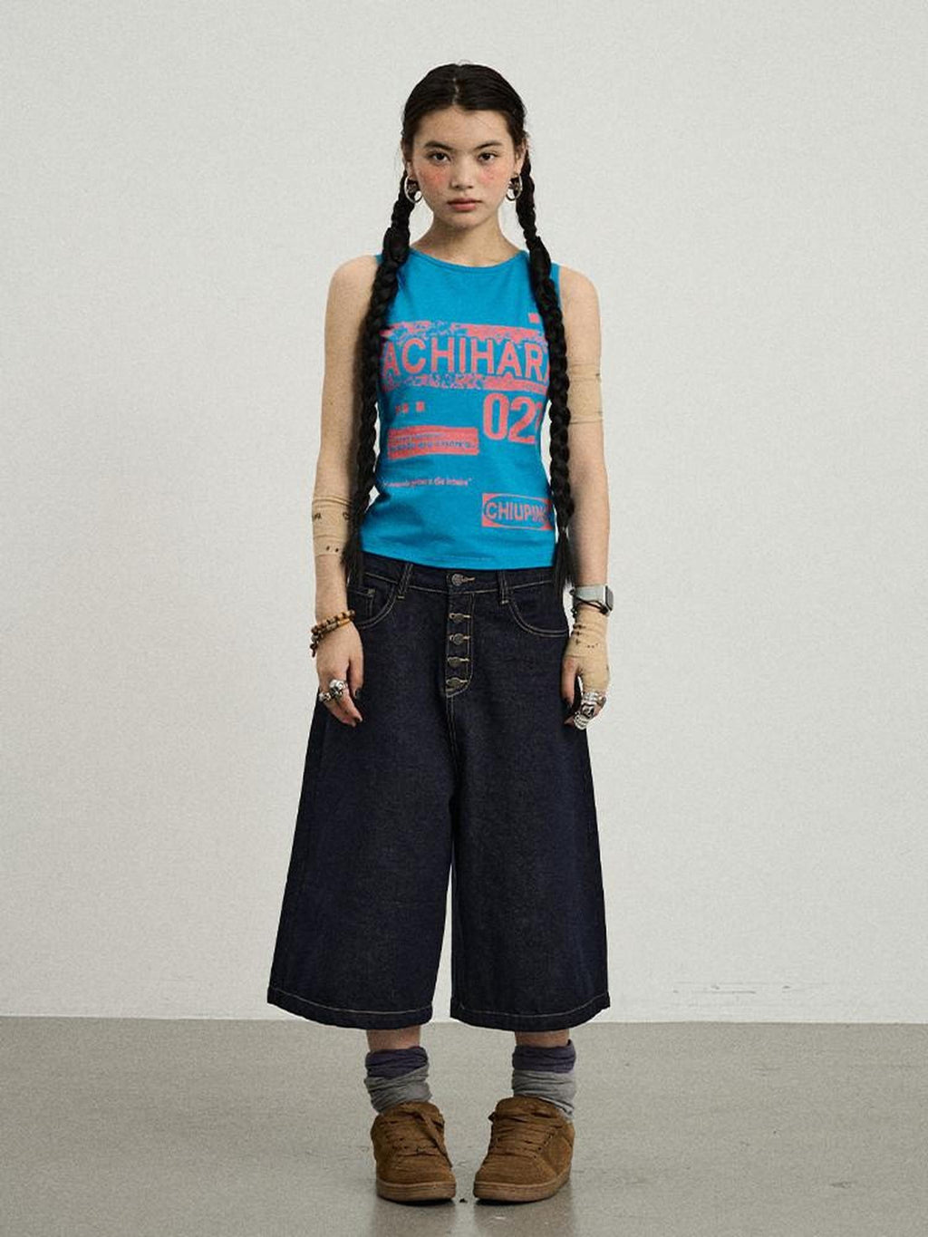 Achihara Retro Pixel Letter Print Cropped Racerback Women'S Cotton Blend Tank Tops