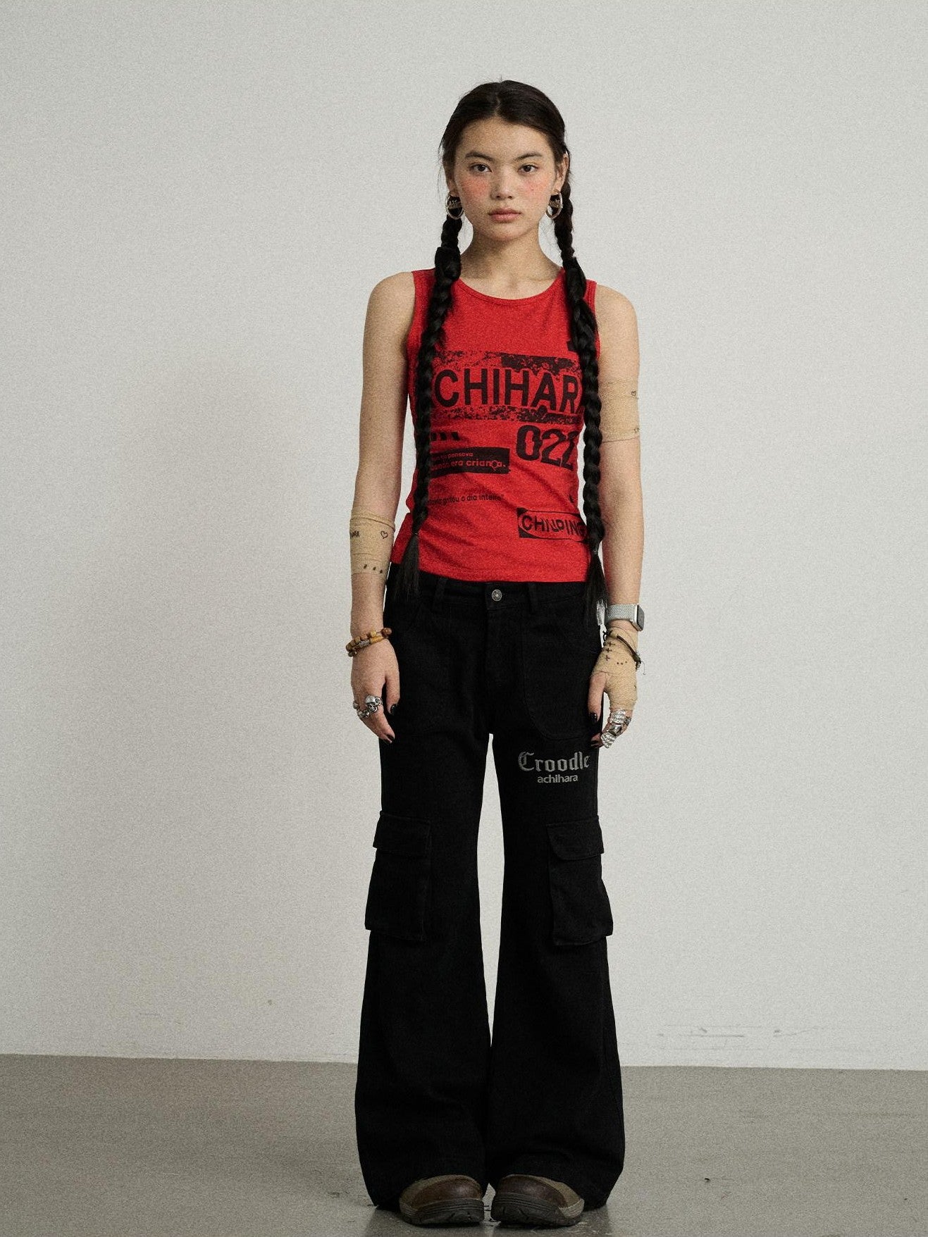 Achihara Retro Pixel Letter Print Cropped Racerback Women'S Cotton Blend Tank Tops