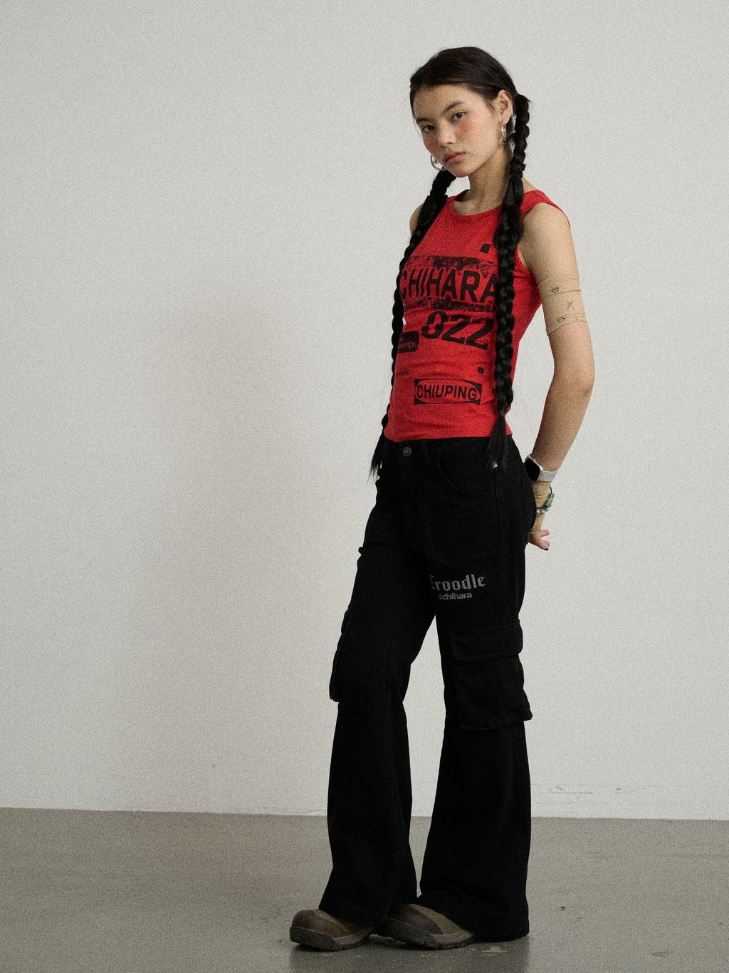 Achihara Retro Pixel Letter Print Cropped Racerback Women'S Cotton Blend Tank Tops