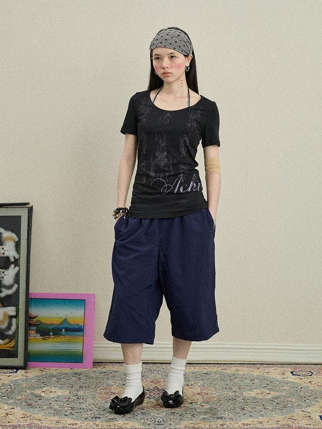 Achihara Romantic Print Slim Fit Women'S Cotton Modal Blend Short Sleeve T-Shirts