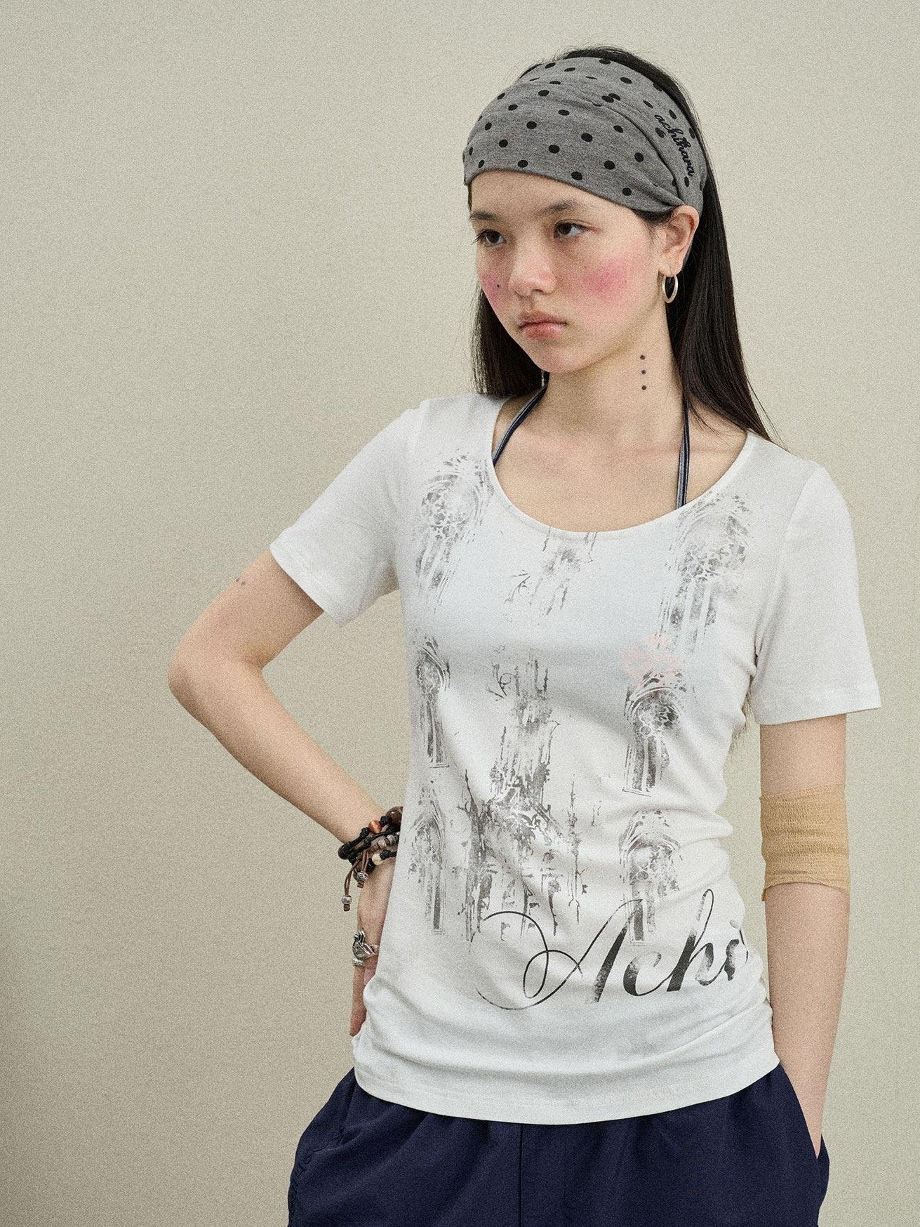 Achihara Romantic Print Slim Fit Women'S Cotton Modal Blend Short Sleeve T-Shirts