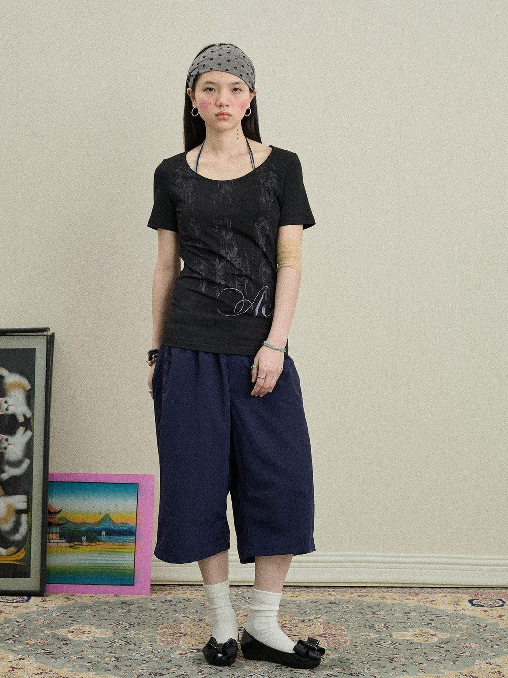 Achihara Romantic Print Slim Fit Women'S Cotton Modal Blend Short Sleeve T-Shirts