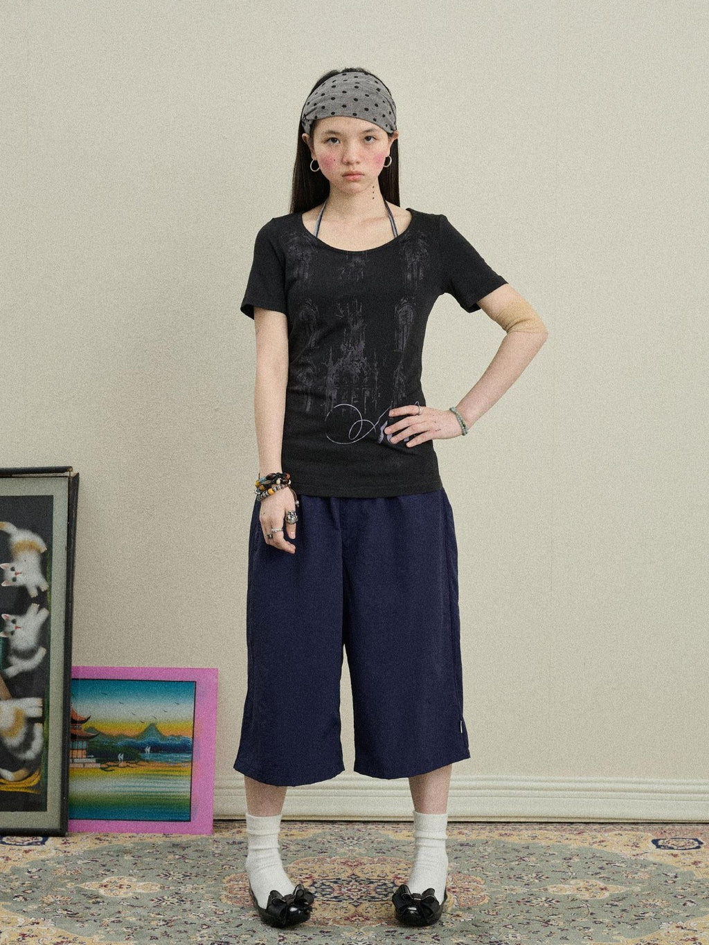 Achihara Romantic Print Slim Fit Women'S Cotton Modal Blend Short Sleeve T-Shirts