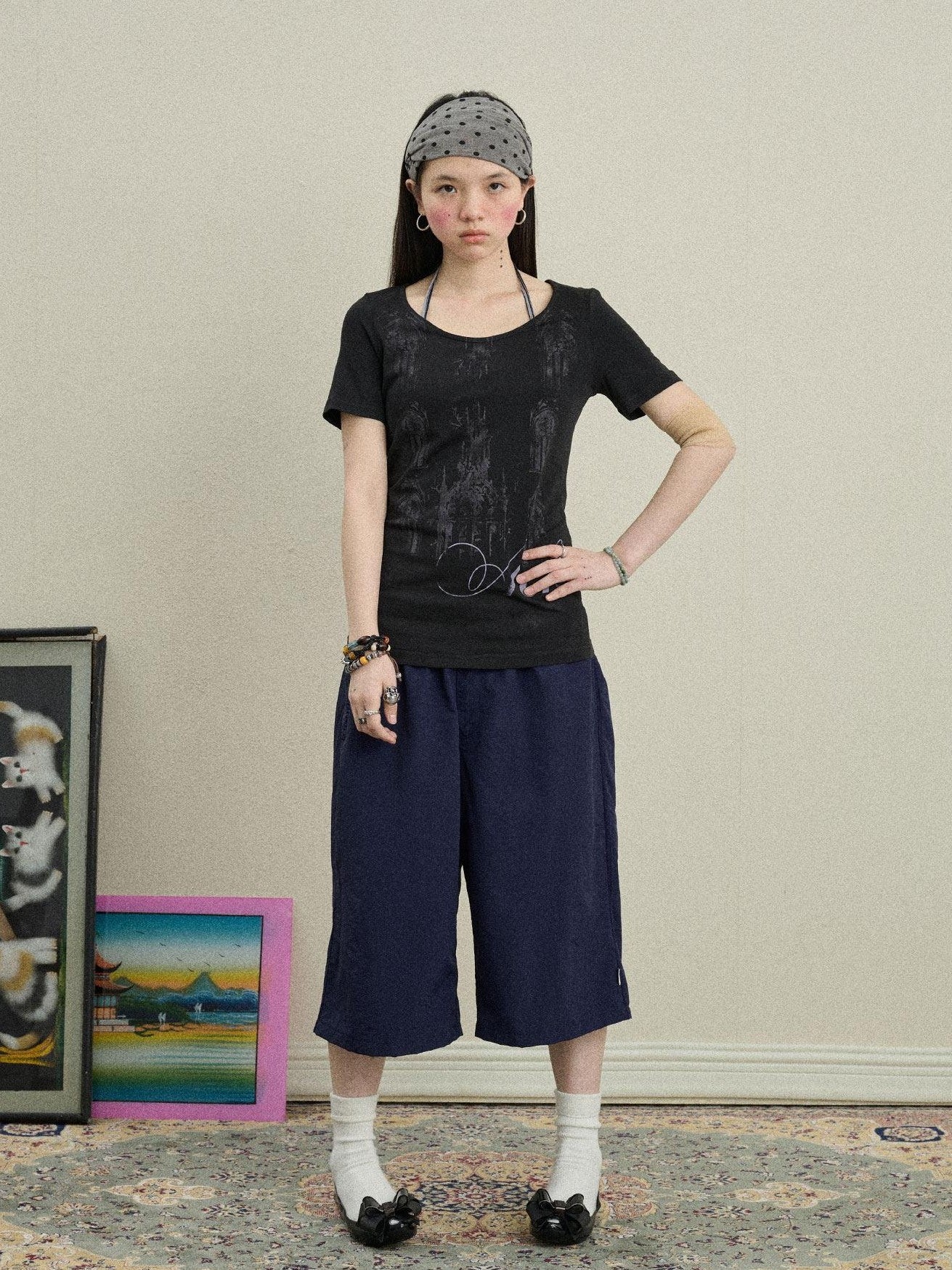 Achihara Romantic Print Slim Fit Women'S Cotton Modal Blend Short Sleeve T-Shirts