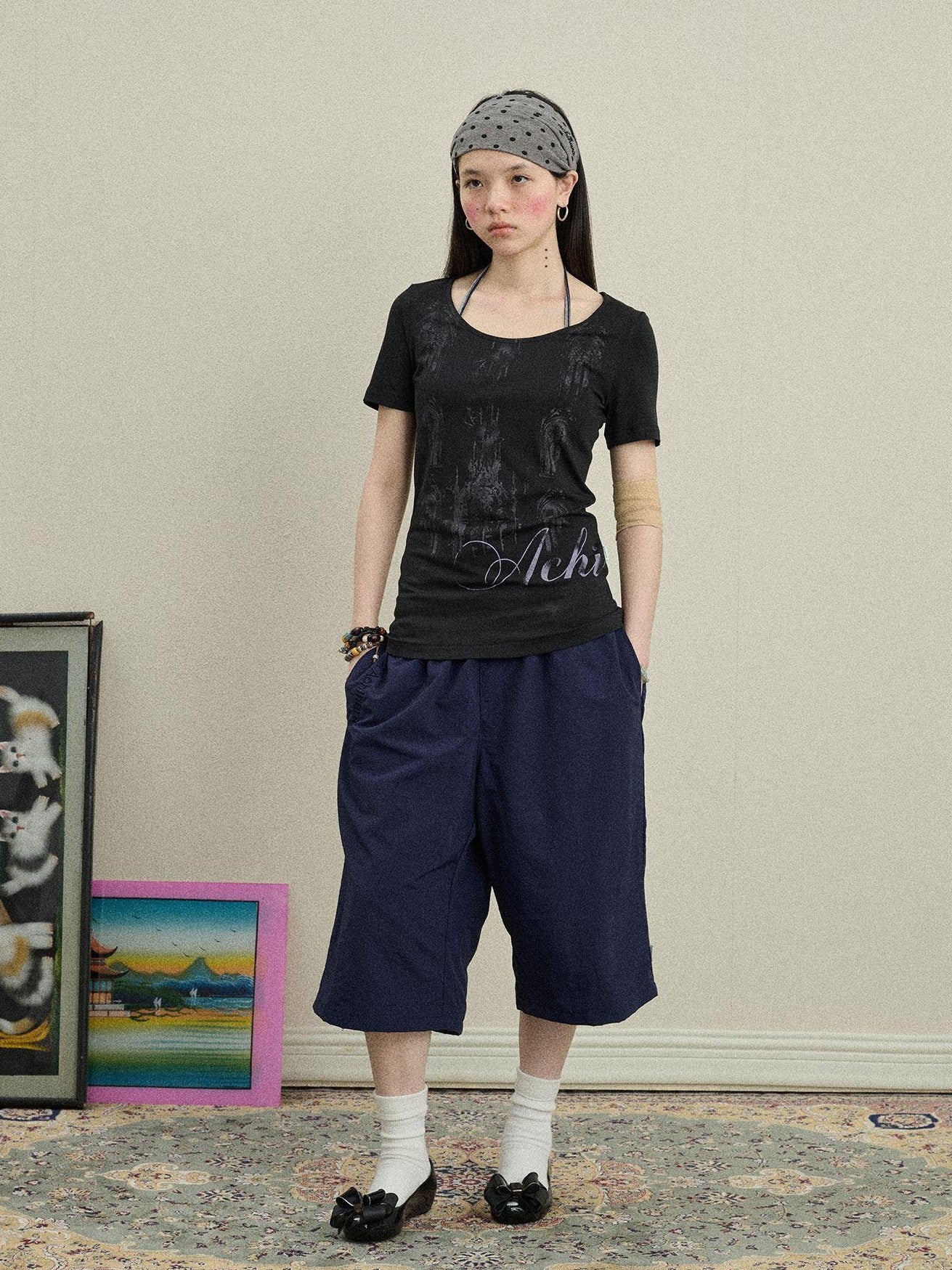Achihara Romantic Print Slim Fit Women'S Cotton Modal Blend Short Sleeve T-Shirts