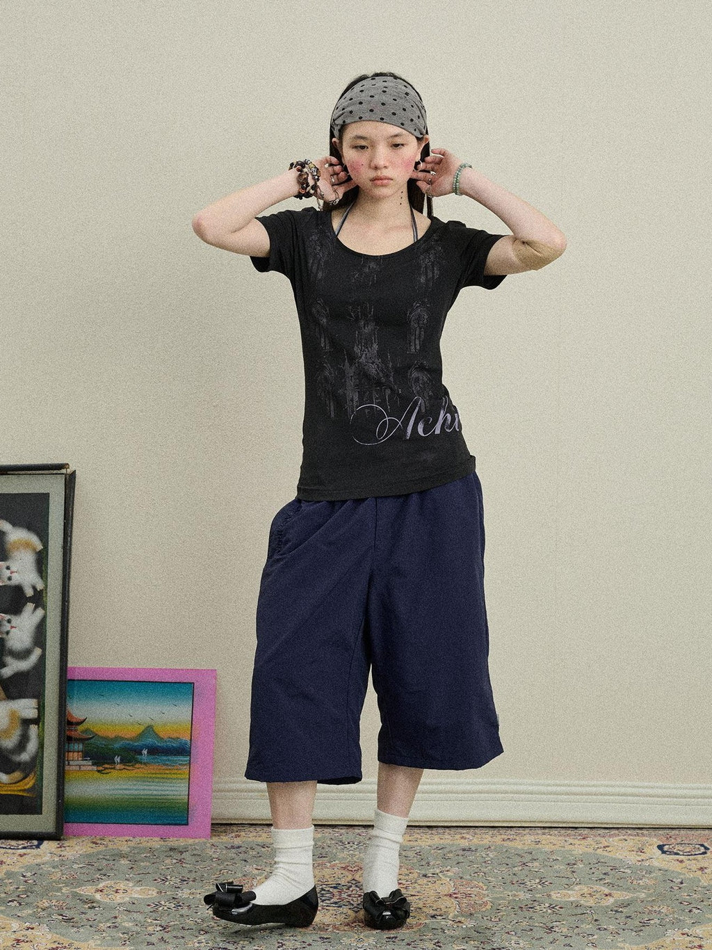 Achihara Romantic Print Slim Fit Women'S Cotton Modal Blend Short Sleeve T-Shirts