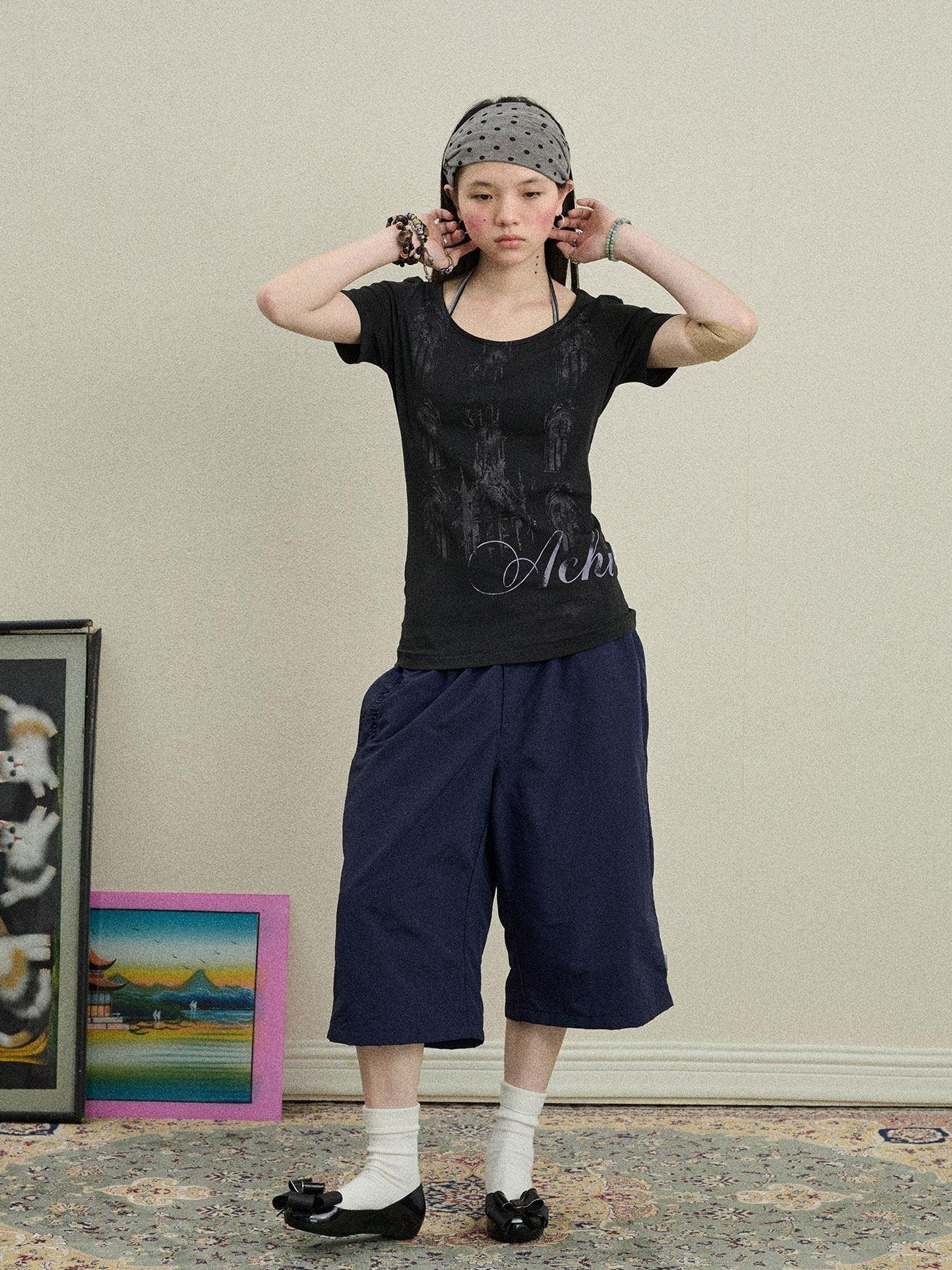Achihara Romantic Print Slim Fit Women'S Cotton Modal Blend Short Sleeve T-Shirts
