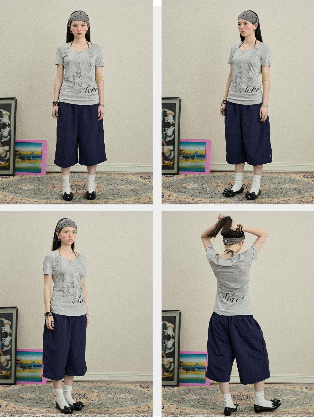 Achihara Romantic Print Slim Fit Women'S Cotton Modal Blend Short Sleeve T-Shirts
