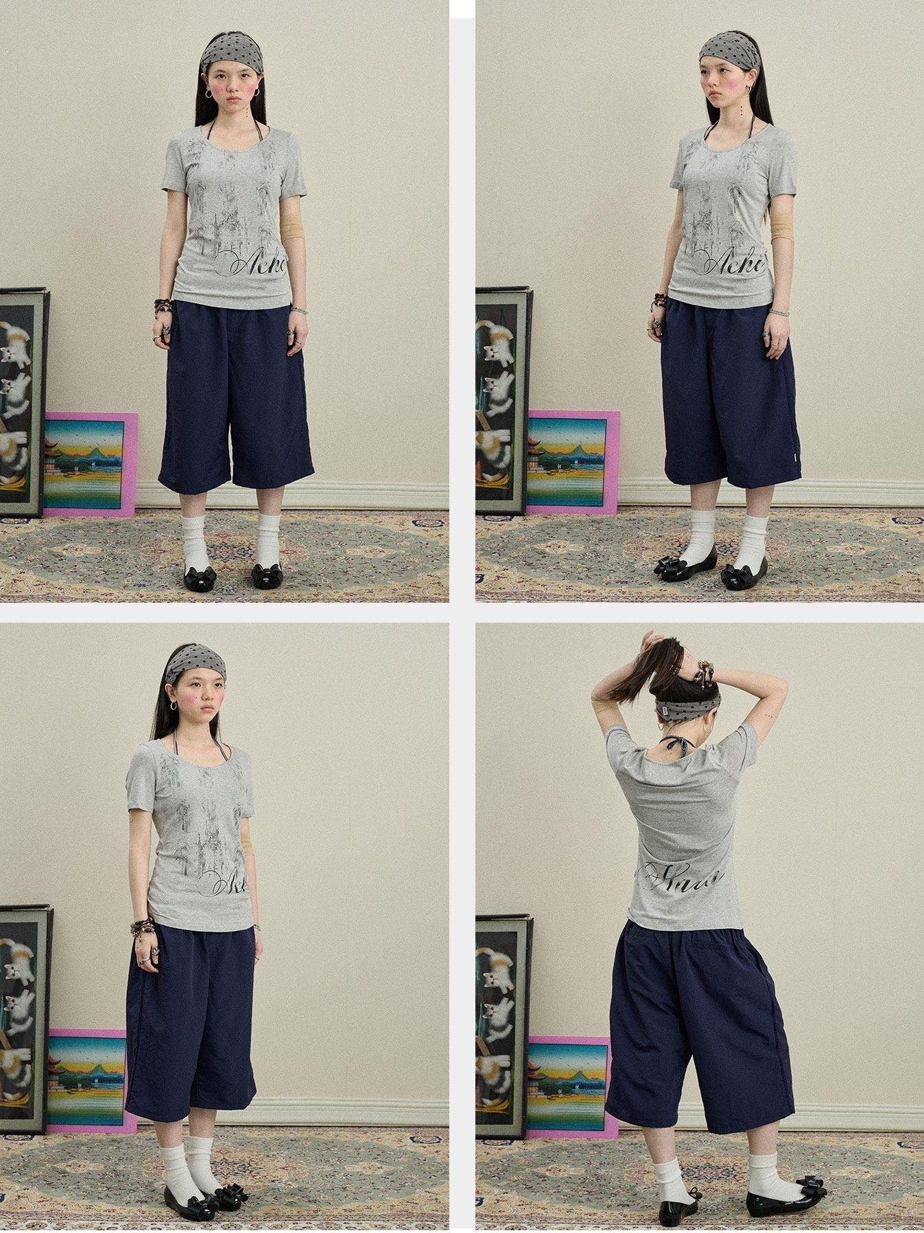 Achihara Romantic Print Slim Fit Women'S Cotton Modal Blend Short Sleeve T-Shirts
