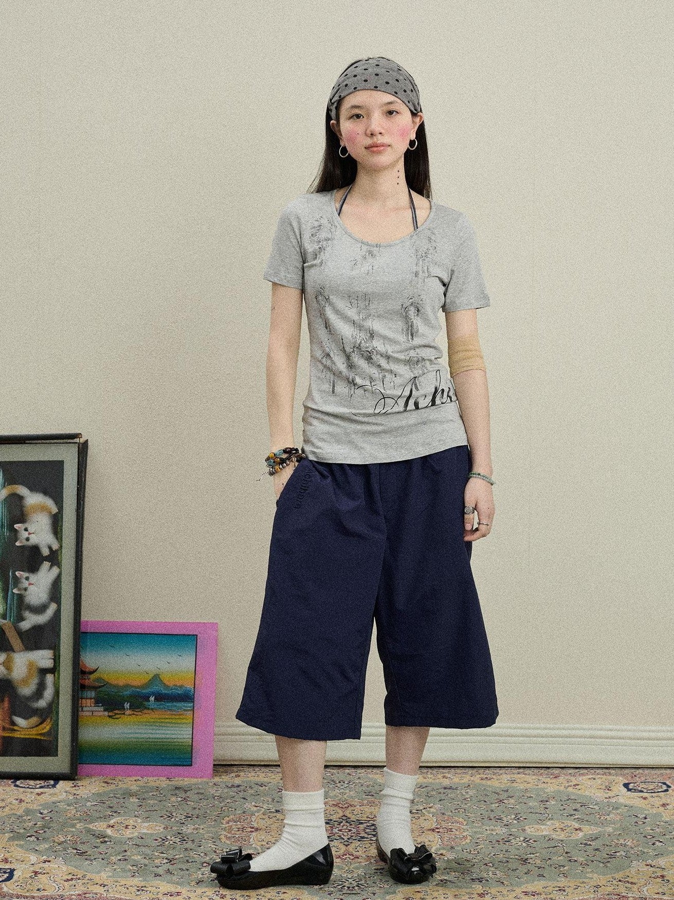 Achihara Romantic Print Slim Fit Women'S Cotton Modal Blend Short Sleeve T-Shirts