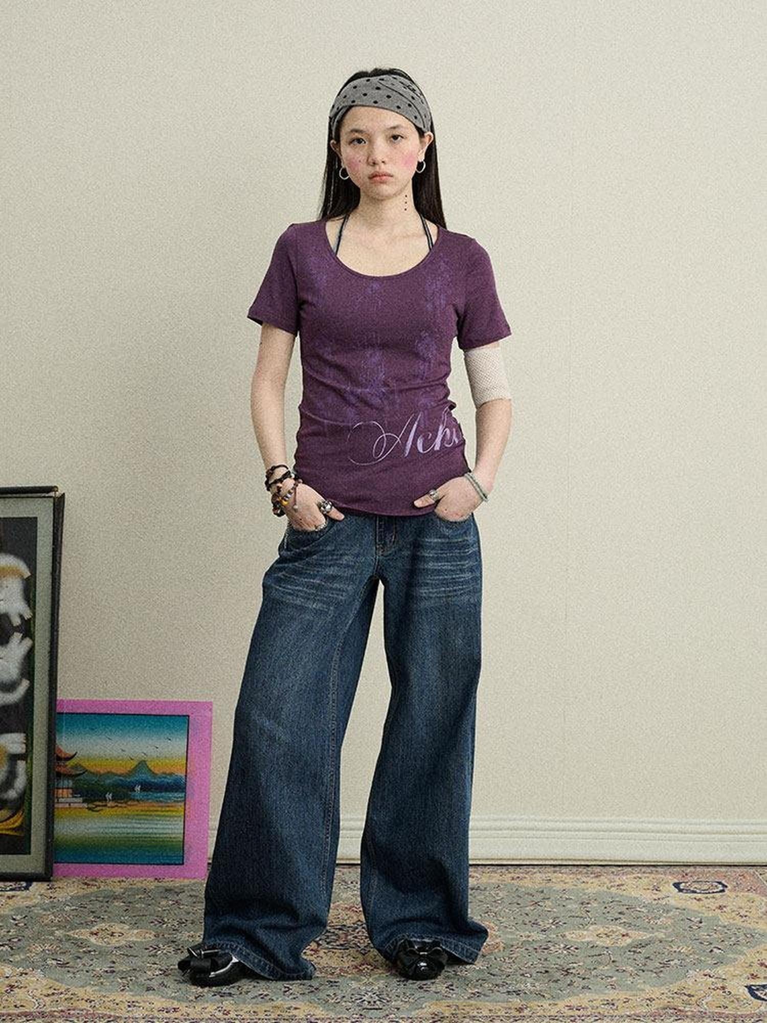 Achihara Romantic Print Slim Fit Women'S Cotton Modal Blend Short Sleeve T-Shirts