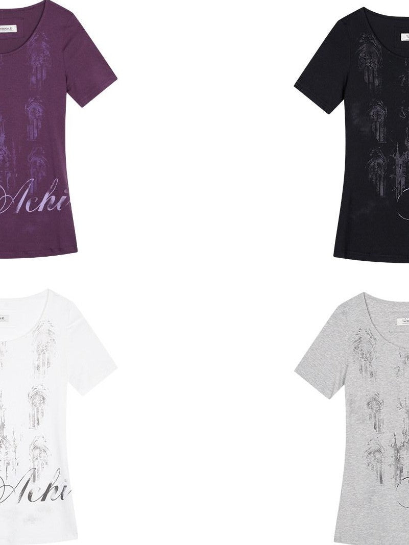 Achihara Romantic Print Slim Fit Women'S Cotton Modal Blend Short Sleeve T-Shirts