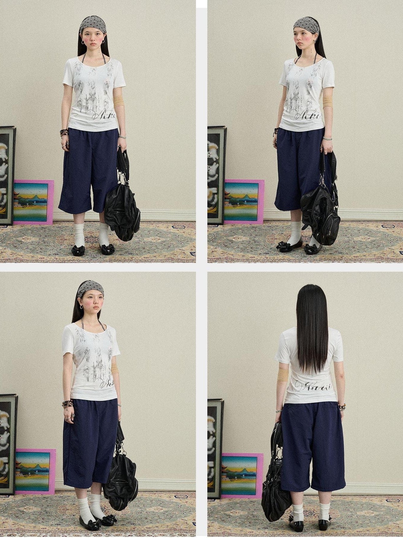 Achihara Romantic Print Slim Fit Women'S Cotton Modal Blend Short Sleeve T-Shirts