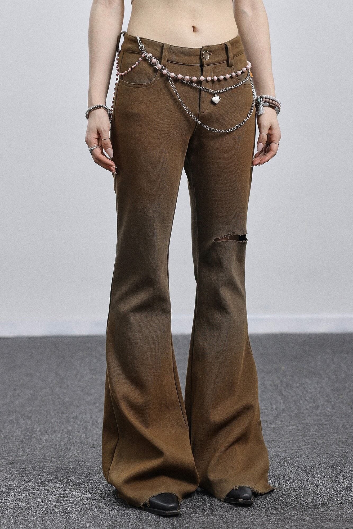 Achihara_Salt_Orange_Green_Distressed_Ripped_Low_Waist_Floor_Length_Women'S_Flare_Pants_MISSTT