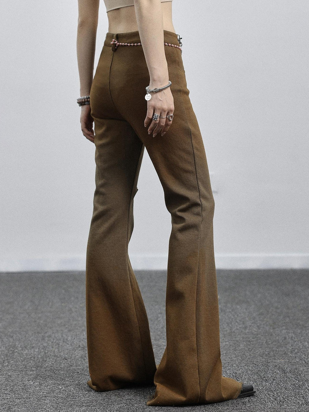 Achihara Salt Orange Green Distressed Ripped Low Waist Floor Length Women'S Flare Pants