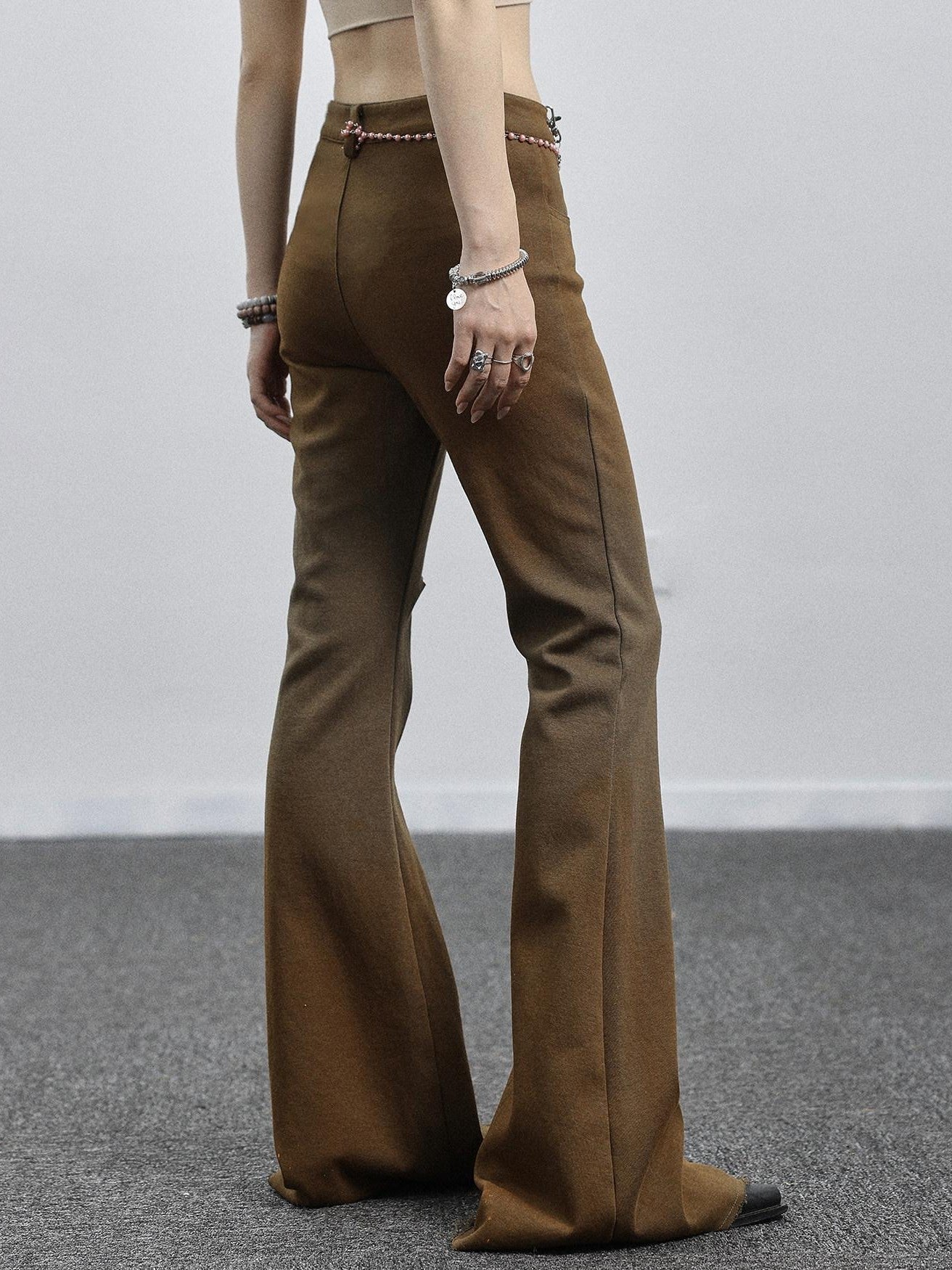 Achihara Salt Orange Green Distressed Ripped Low Waist Floor Length Women'S Flare Pants
